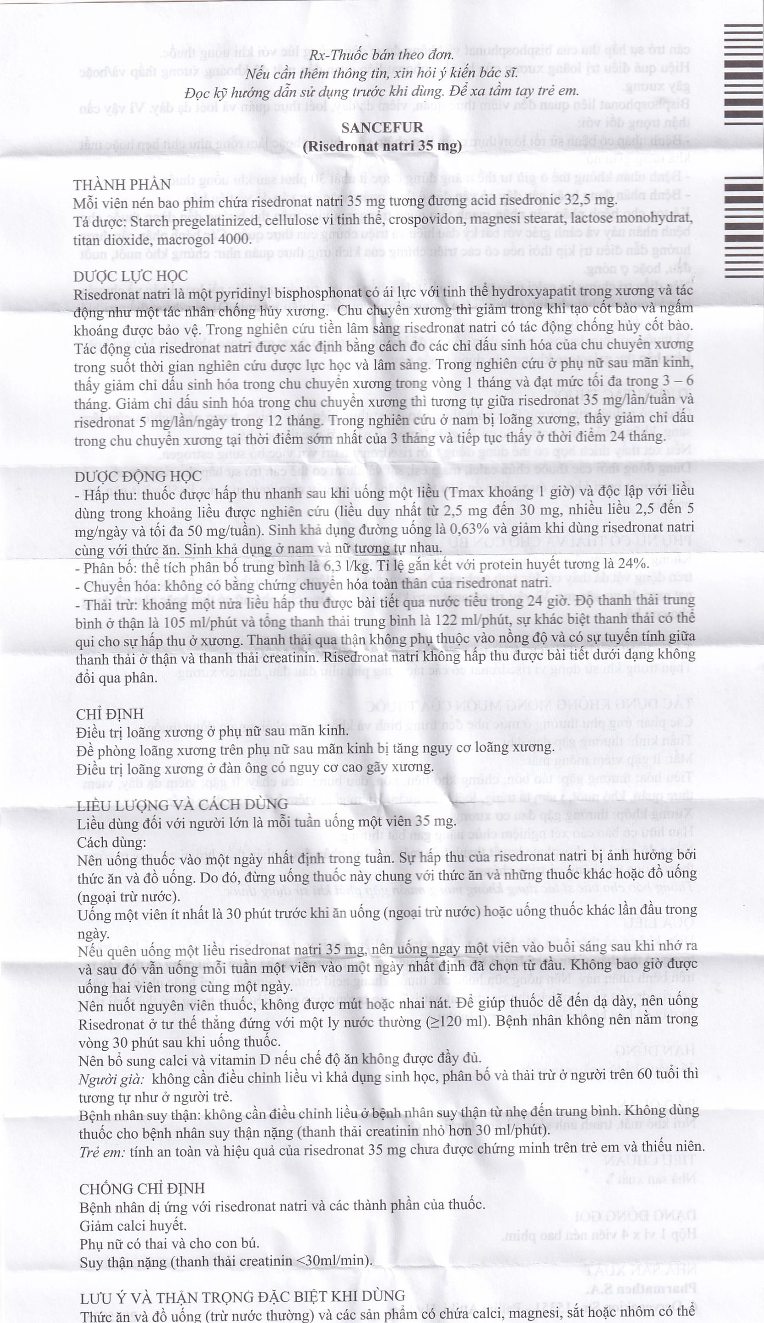 Thuốc Sancefur 35mg Pharmathen điều trị và phòng ngừa loãng xương (1 vỉ x 4 viên)