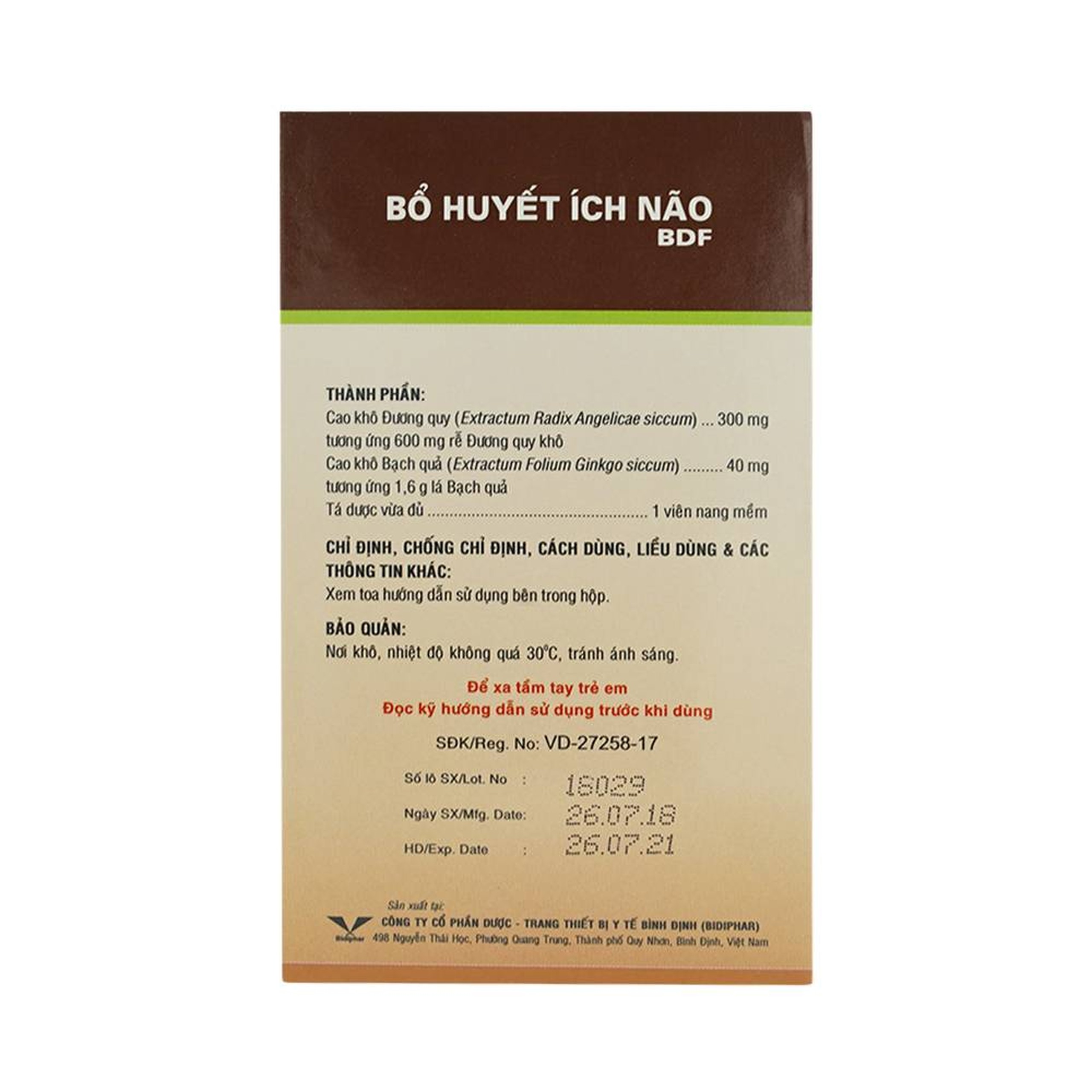 Thuốc Bổ Huyết Ích Não Bidiphar điều trị giảm trị nhớ, kém tập trung, thiểu năng tuần hoàn não (6 vỉ x 10 viên)