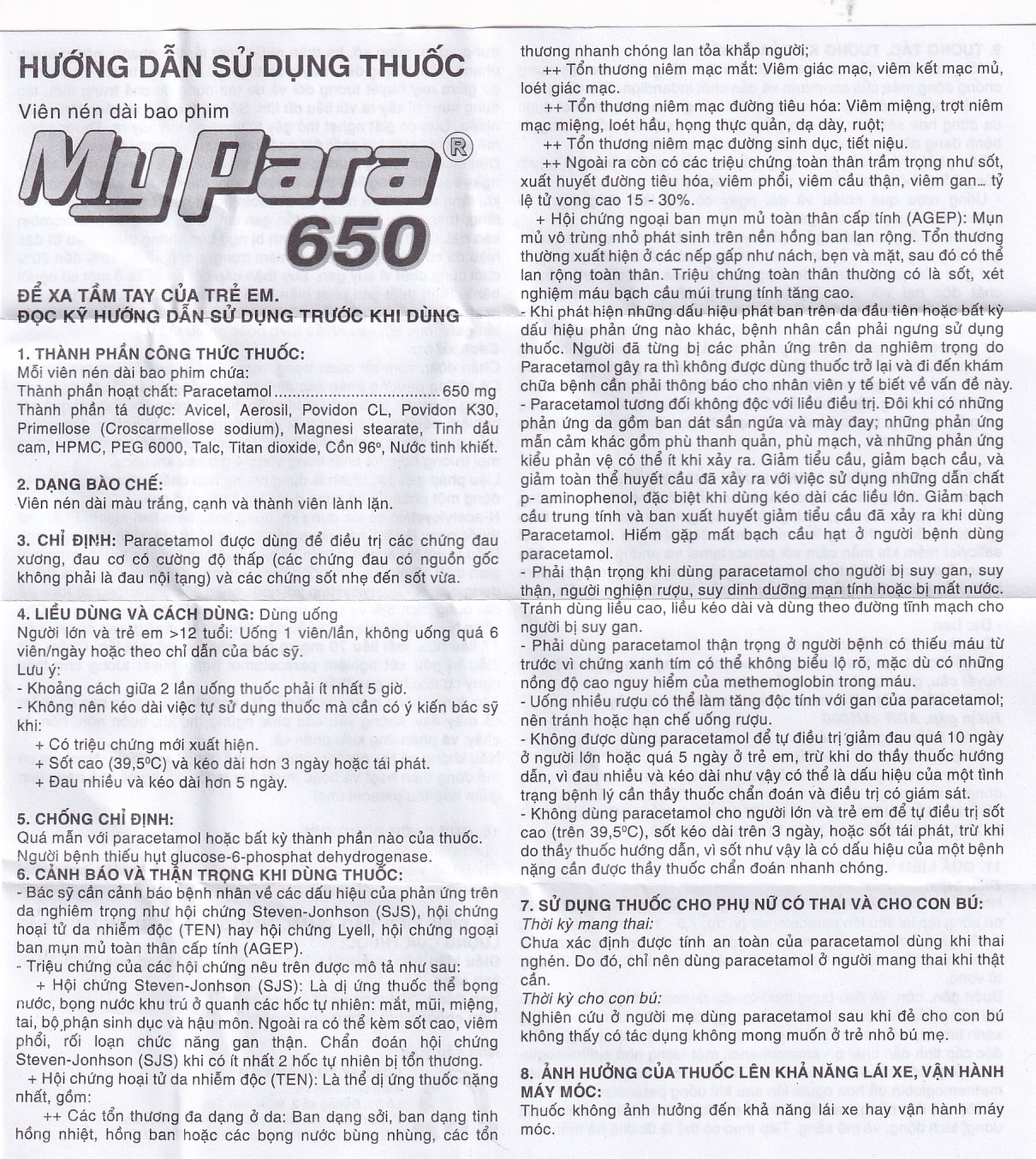 Thuốc My Para 650mg S.P.M hỗ trợ giảm đau hạ sốt (10 vỉ x 10 viên)