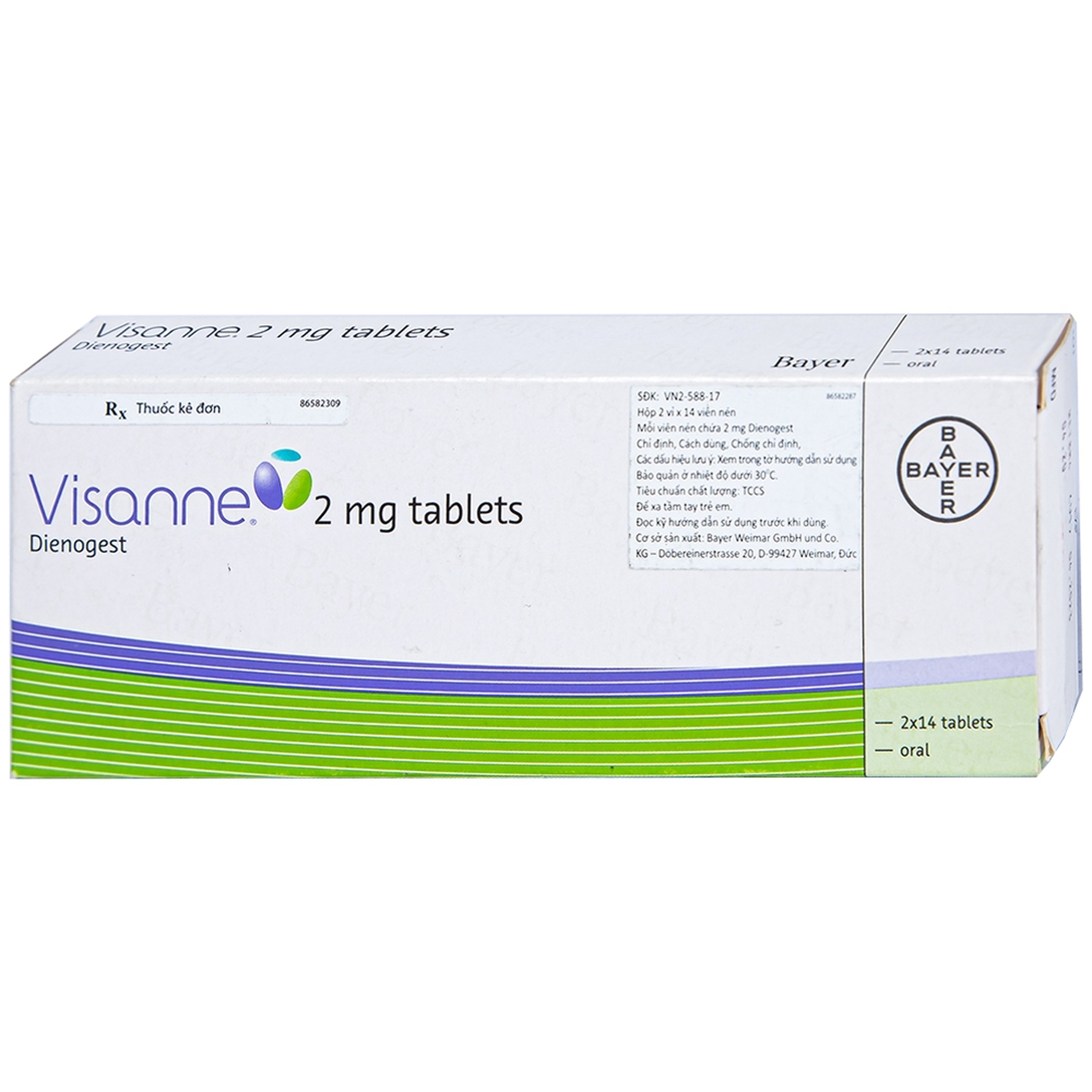 Thuốc Visanne 2mg Bayer hỗ trợ điều trị lạc nội mạc tử cung (2 vỉ x 14 viên)