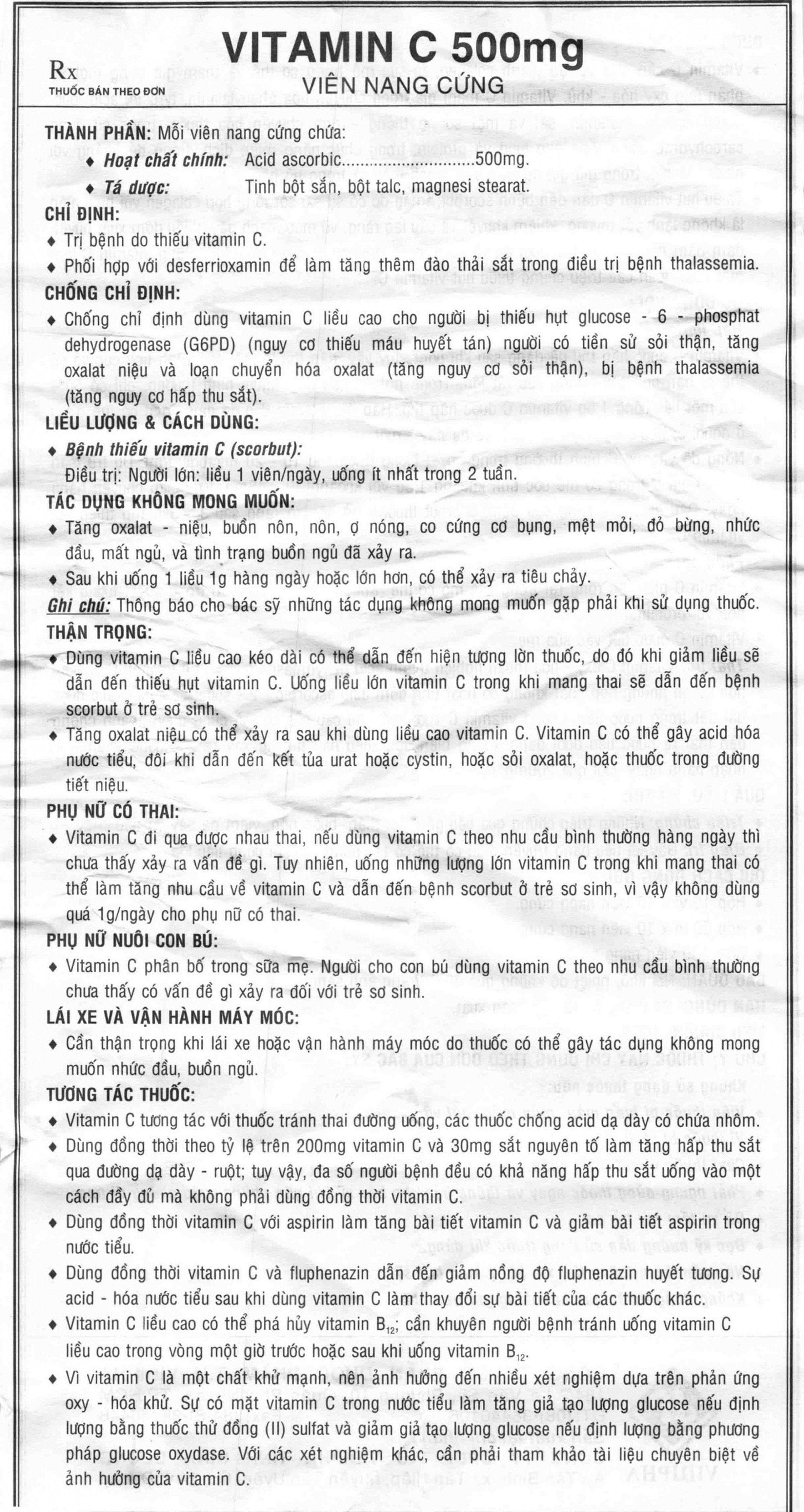 Thuốc Vitamin C 500mg Vidipha hỗ trợ điều trị bệnh Thalassemia (10 vỉ x 10 viên)