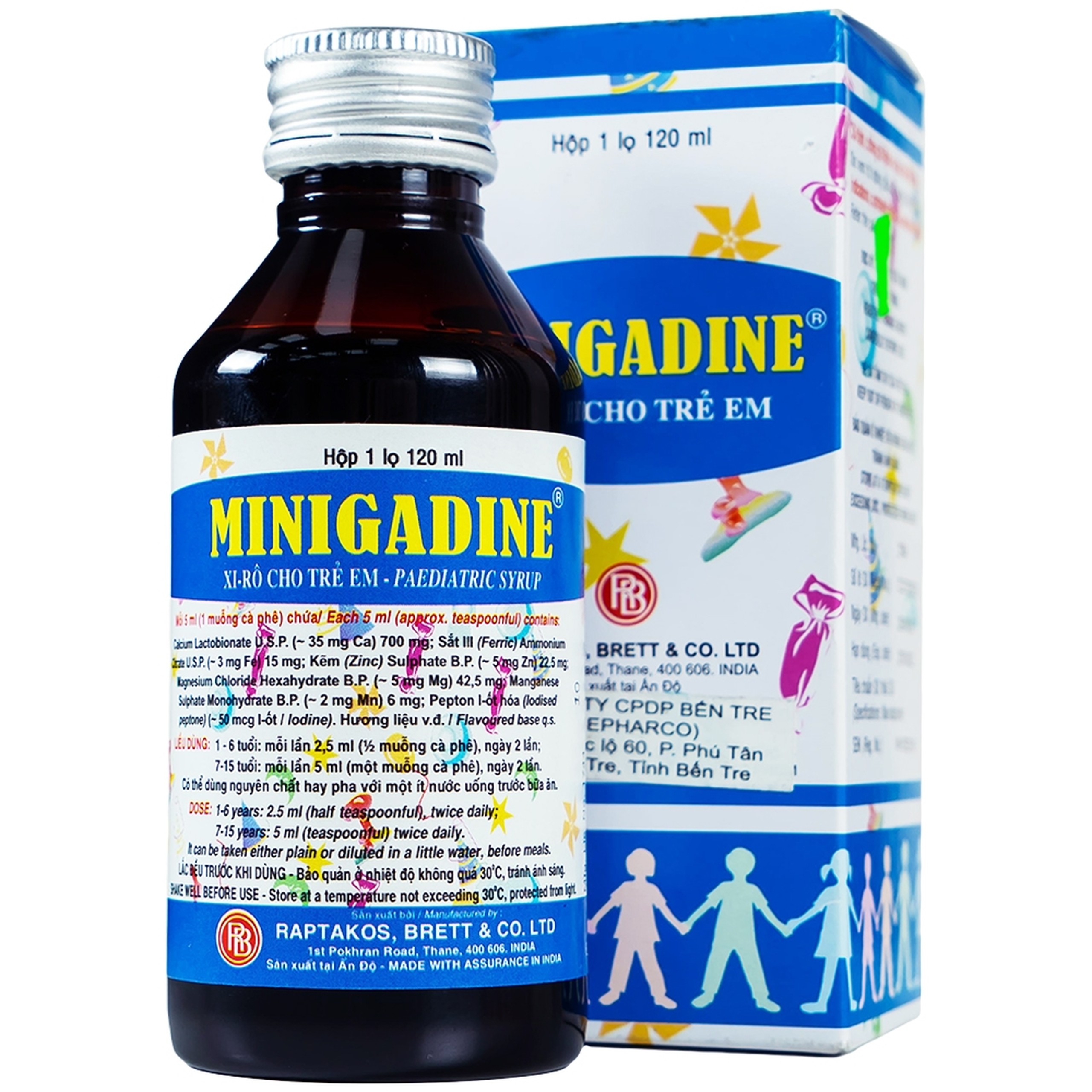 Siro cho trẻ em Minigadine Raptakos Brett phòng ngừa thiếu vi chất, biếng ăn (120ml) 