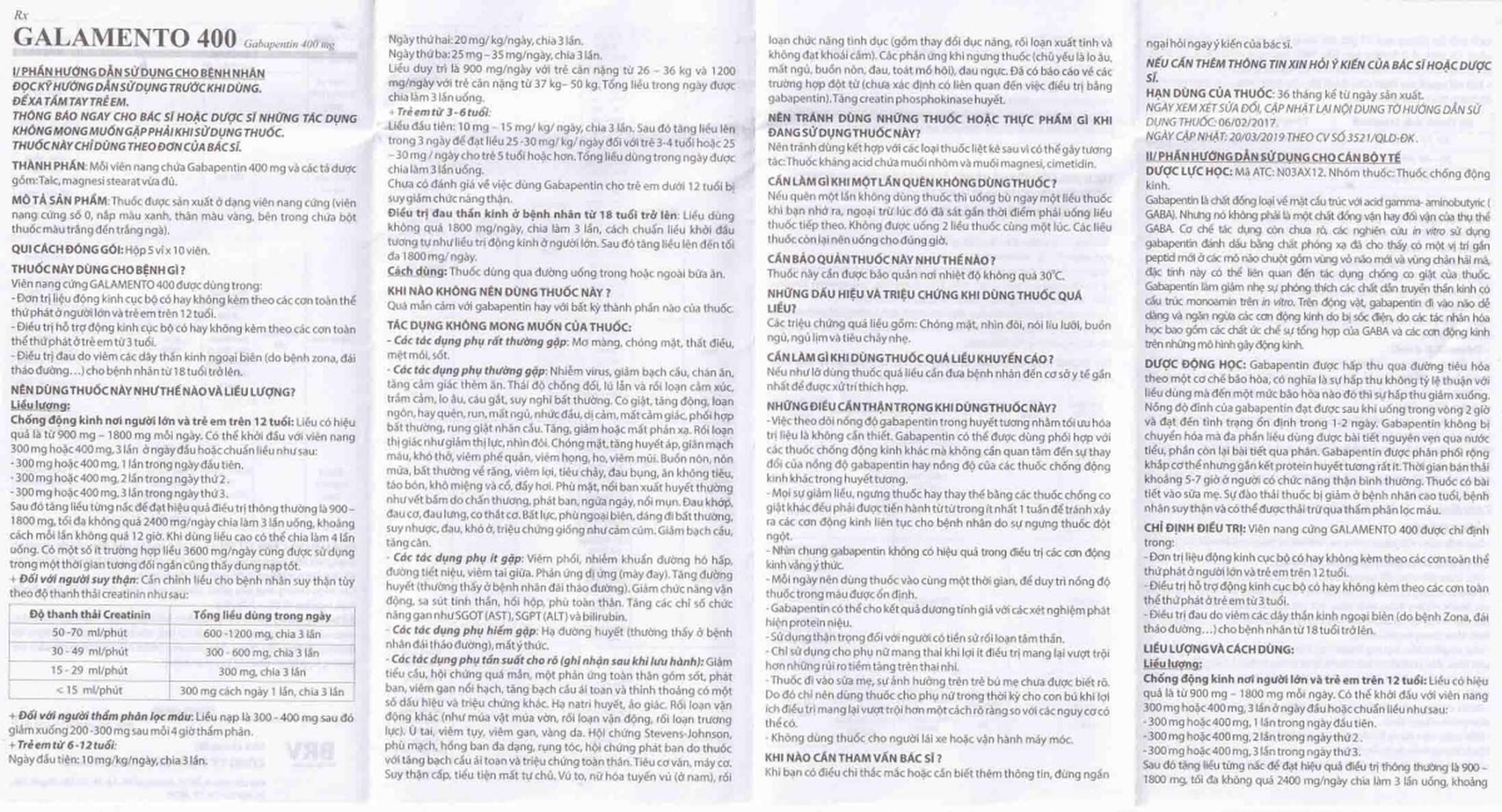 Thuốc Galamento 400mg BV điều trị động kinh, đau thần kinh (5 vỉ x 10 viên)