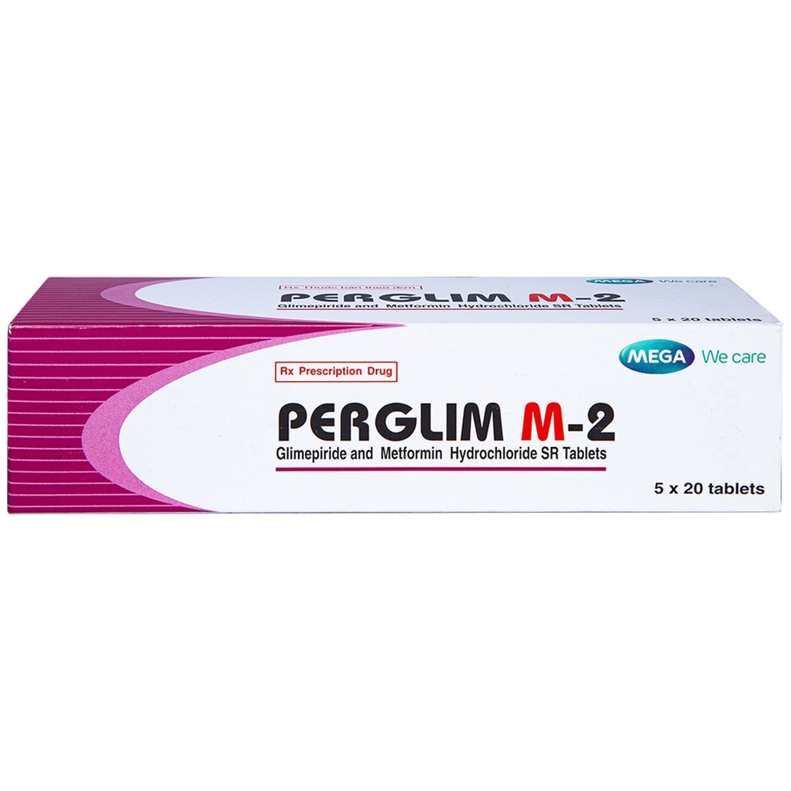 Viên nén Perglim M-2 Mega We Care điều trị bệnh đái tháo đường típ 2 (5 vỉ x 20 viên)