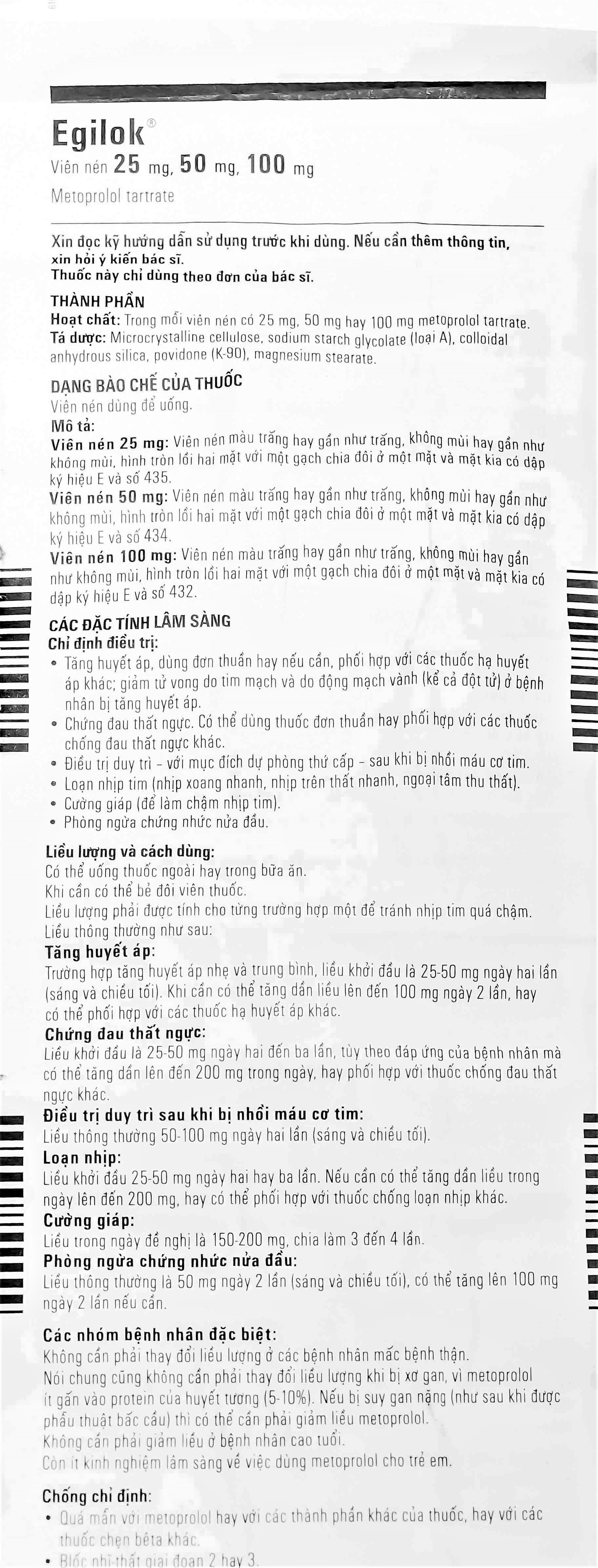 Thuốc Egilok 50mg Egis Pharma điều trị tăng huyết áp, đau thắt ngực (60 viên)