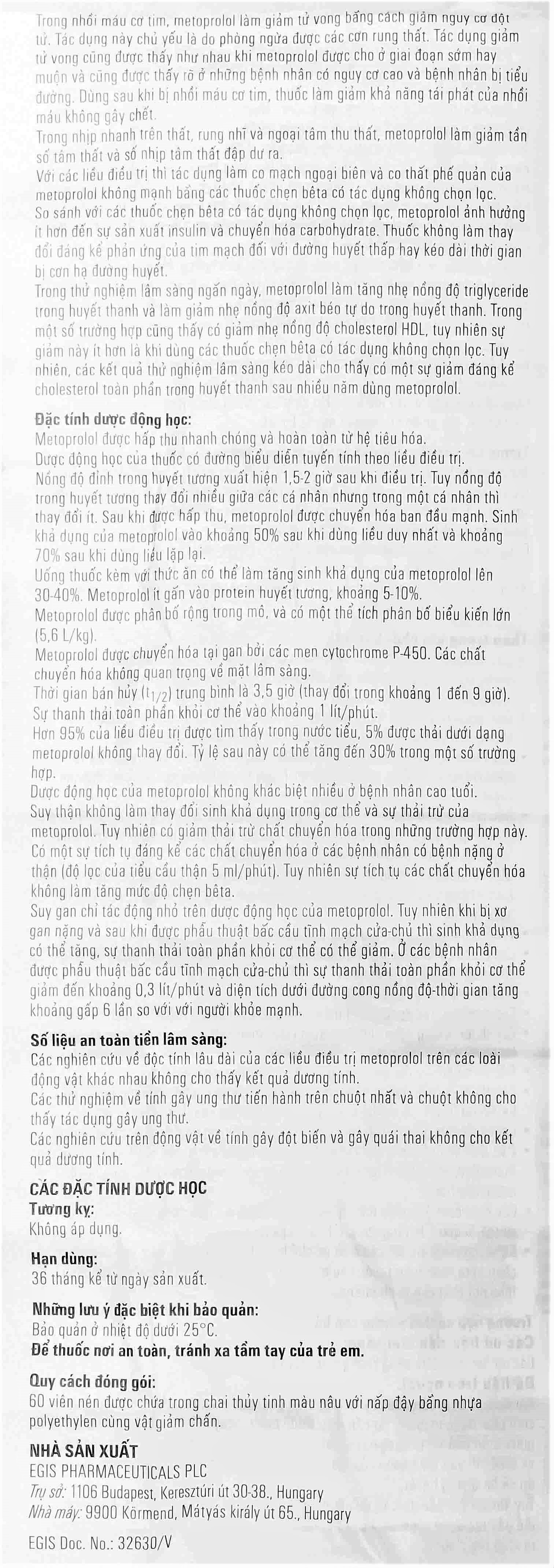 Thuốc Egilok 50mg Egis Pharma điều trị tăng huyết áp, đau thắt ngực (60 viên)