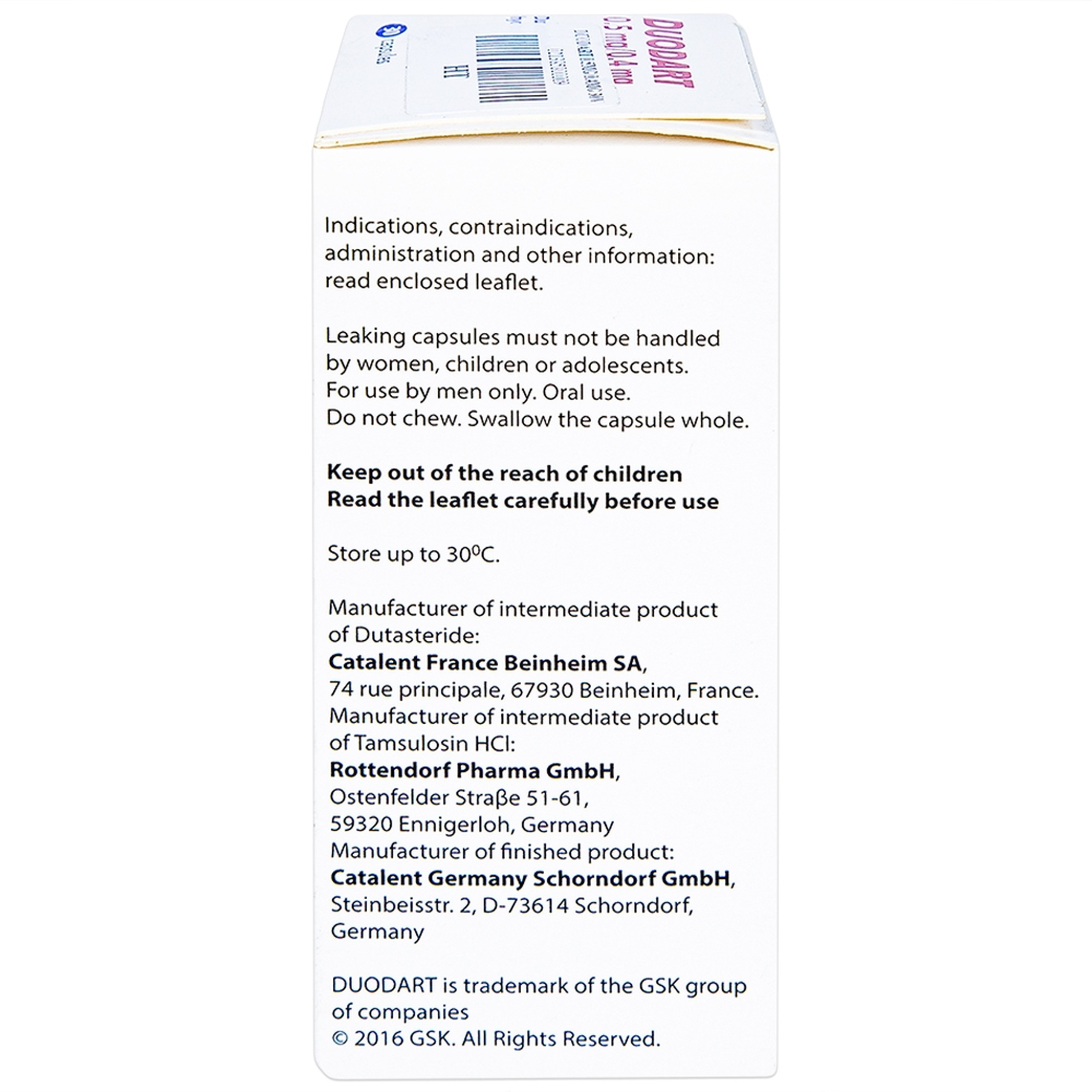 Thuốc Duodart 0.5mg/0.4mg GSK điều trị bệnh phì đại lành tính tuyến tiền liệt (30 viên)