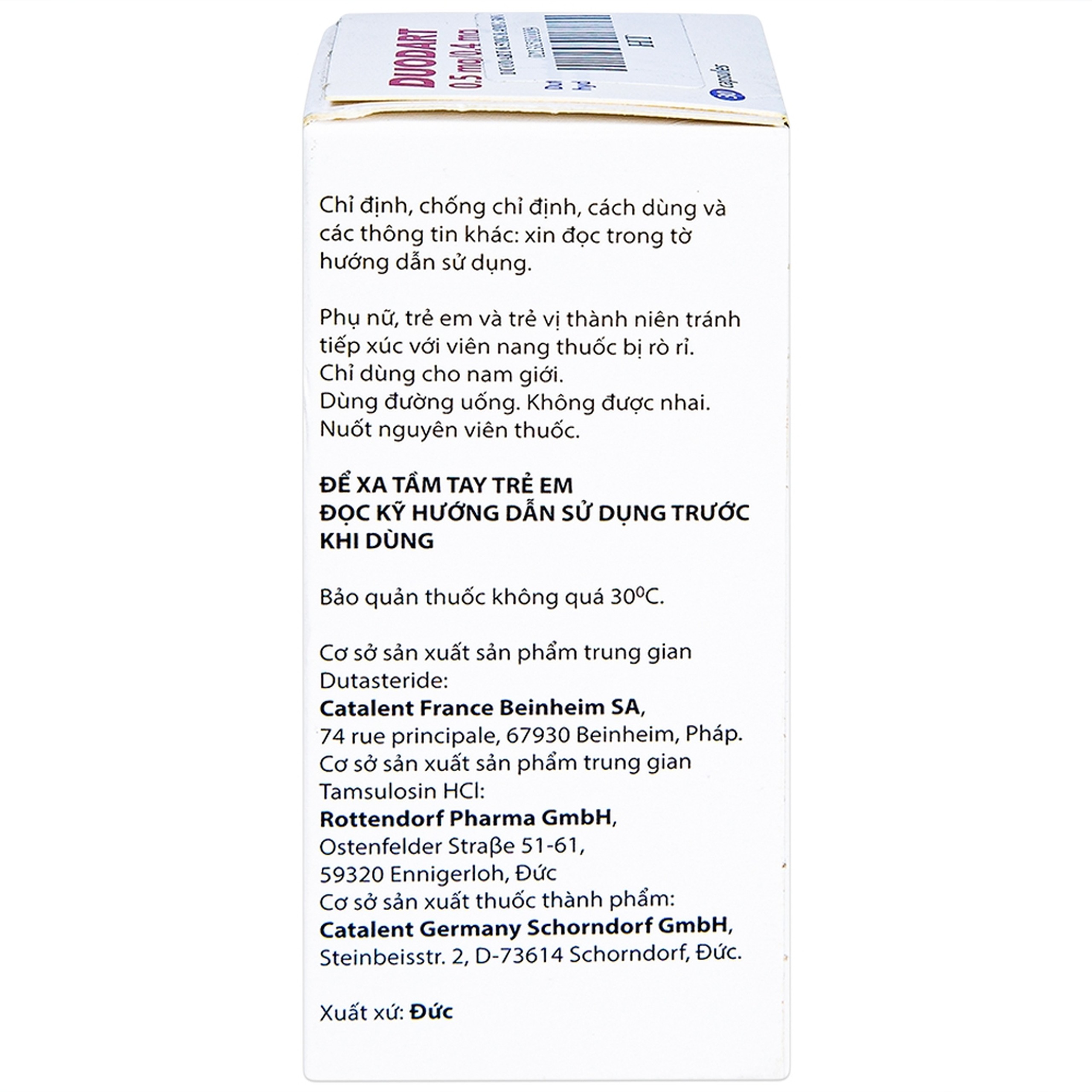 Thuốc Duodart 0.5mg/0.4mg GSK điều trị bệnh phì đại lành tính tuyến tiền liệt (30 viên)