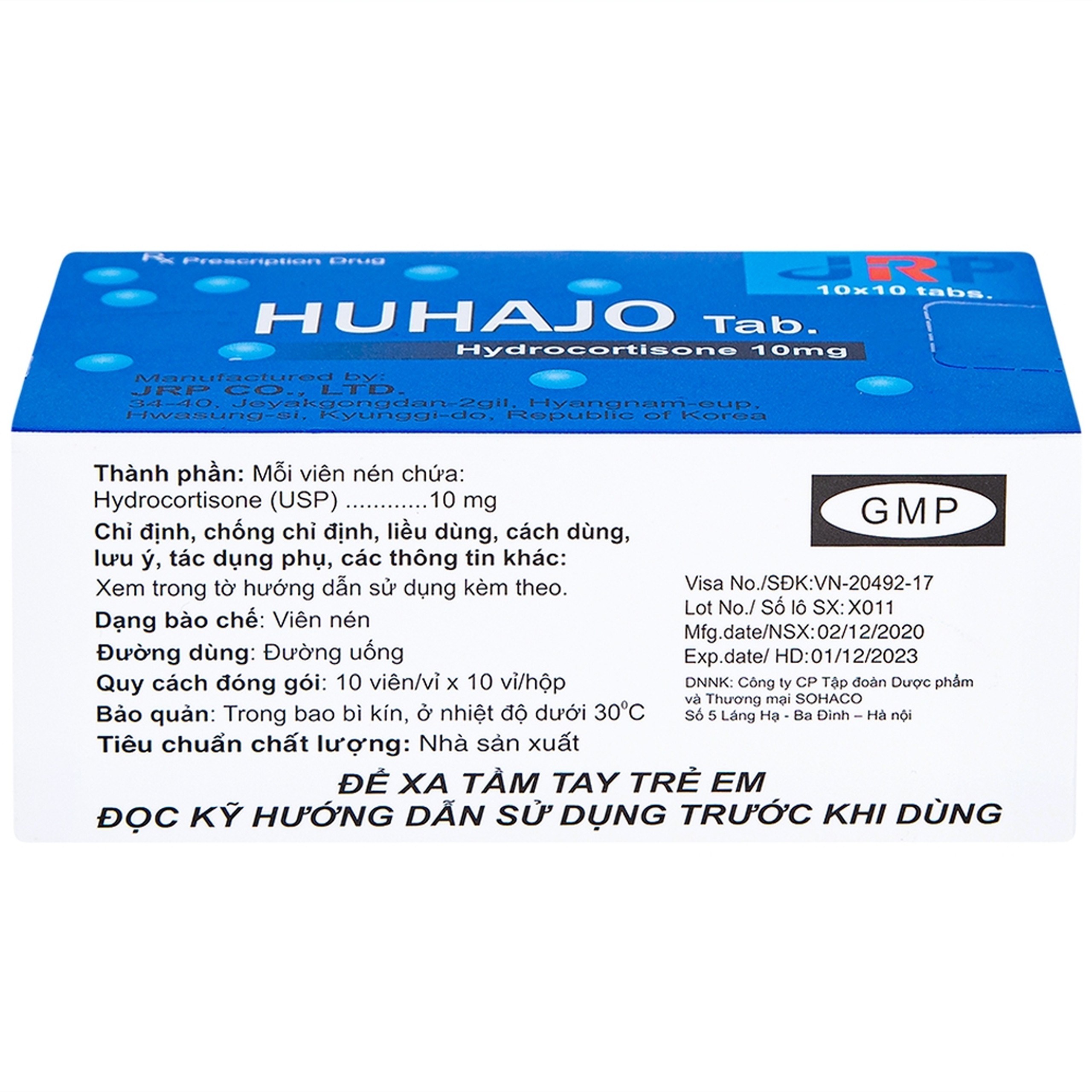 Thuốc Huhajo Tab 10mg JRP điều trị thay thế cho người bị suy vỏ thượng thận (10 vỉ x 10 viên)