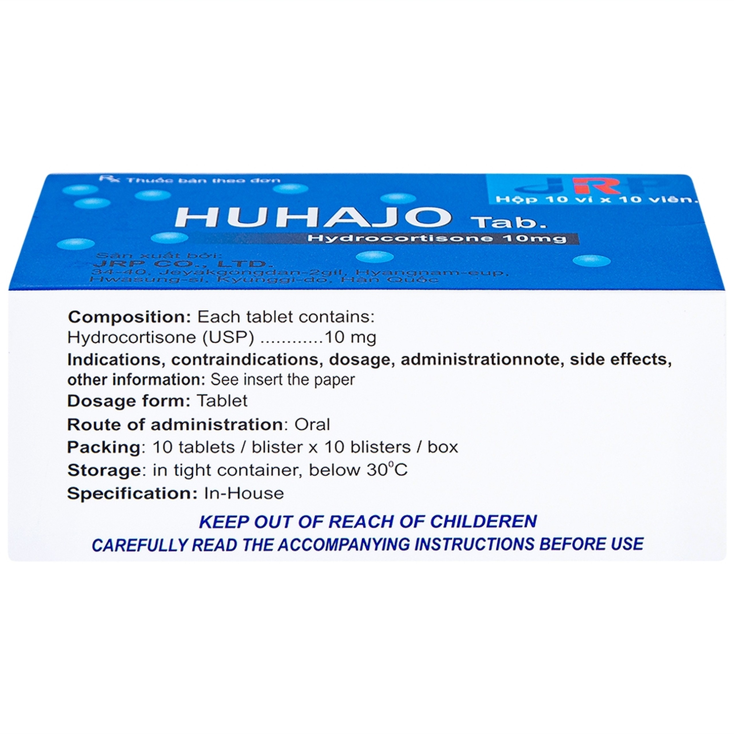 Thuốc Huhajo Tab 10mg JRP điều trị thay thế cho người bị suy vỏ thượng thận (10 vỉ x 10 viên)