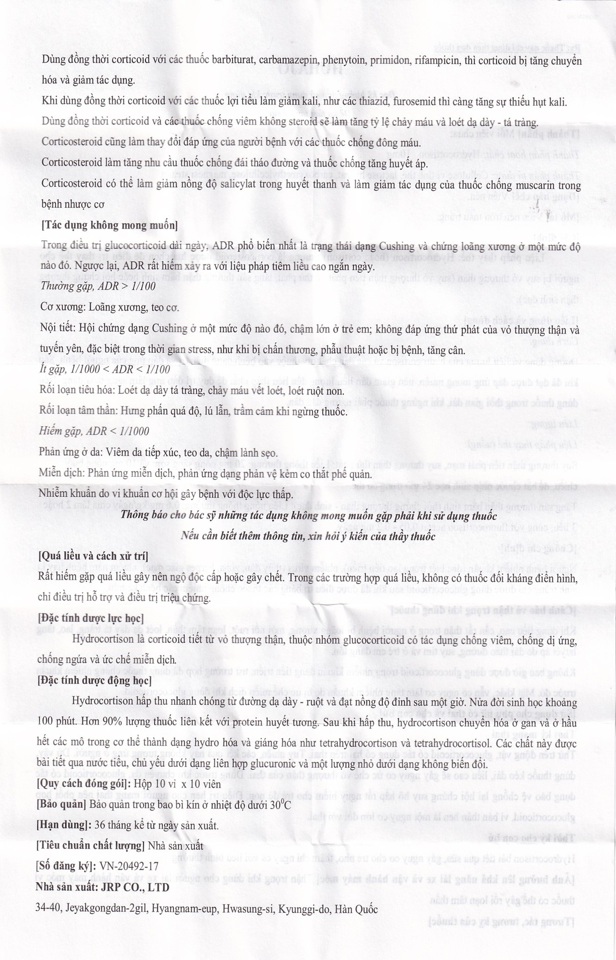 Thuốc Huhajo Tab 10mg JRP điều trị thay thế cho người bị suy vỏ thượng thận (10 vỉ x 10 viên)