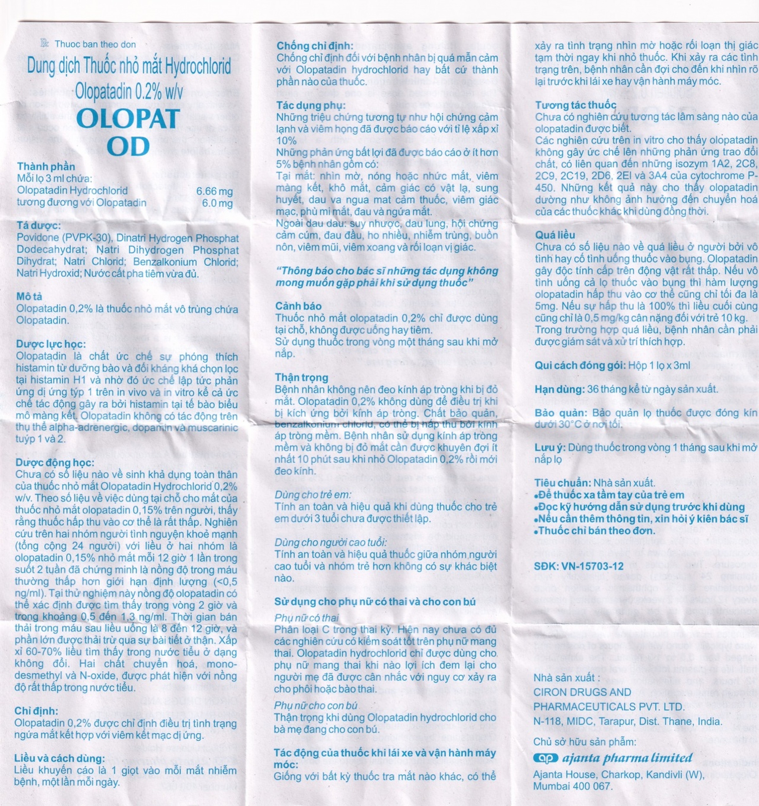 Thuốc nhỏ mắt Olopat OD 0.2% Ajanta điều trị tình trạng ngứa mắt kết hợp với viêm kết mạc dị ứng (3ml)