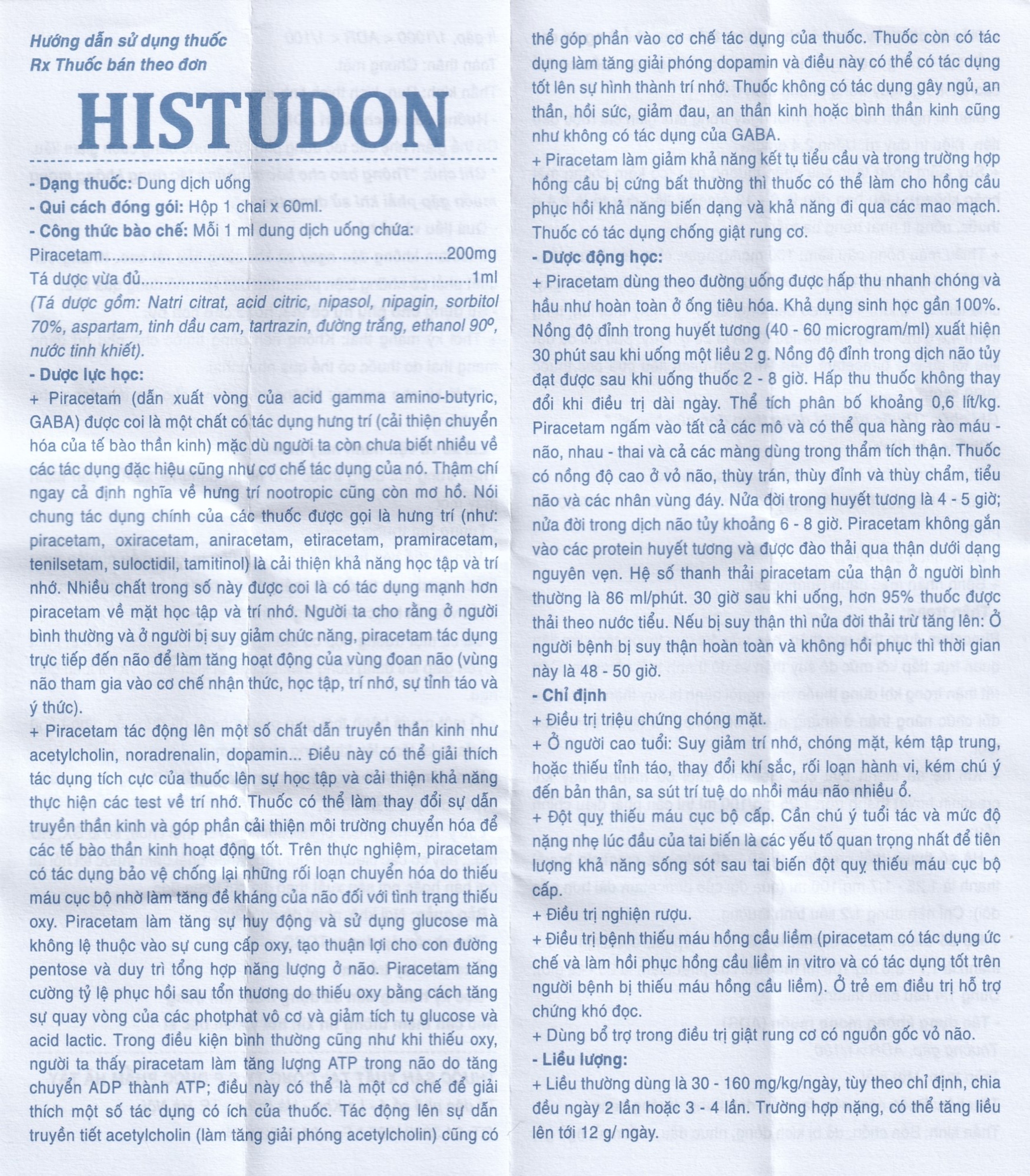 Thuốc Histudon Hataphar điều trị chứng chóng mặt, đột quỵ do thiếu máu (60ml)