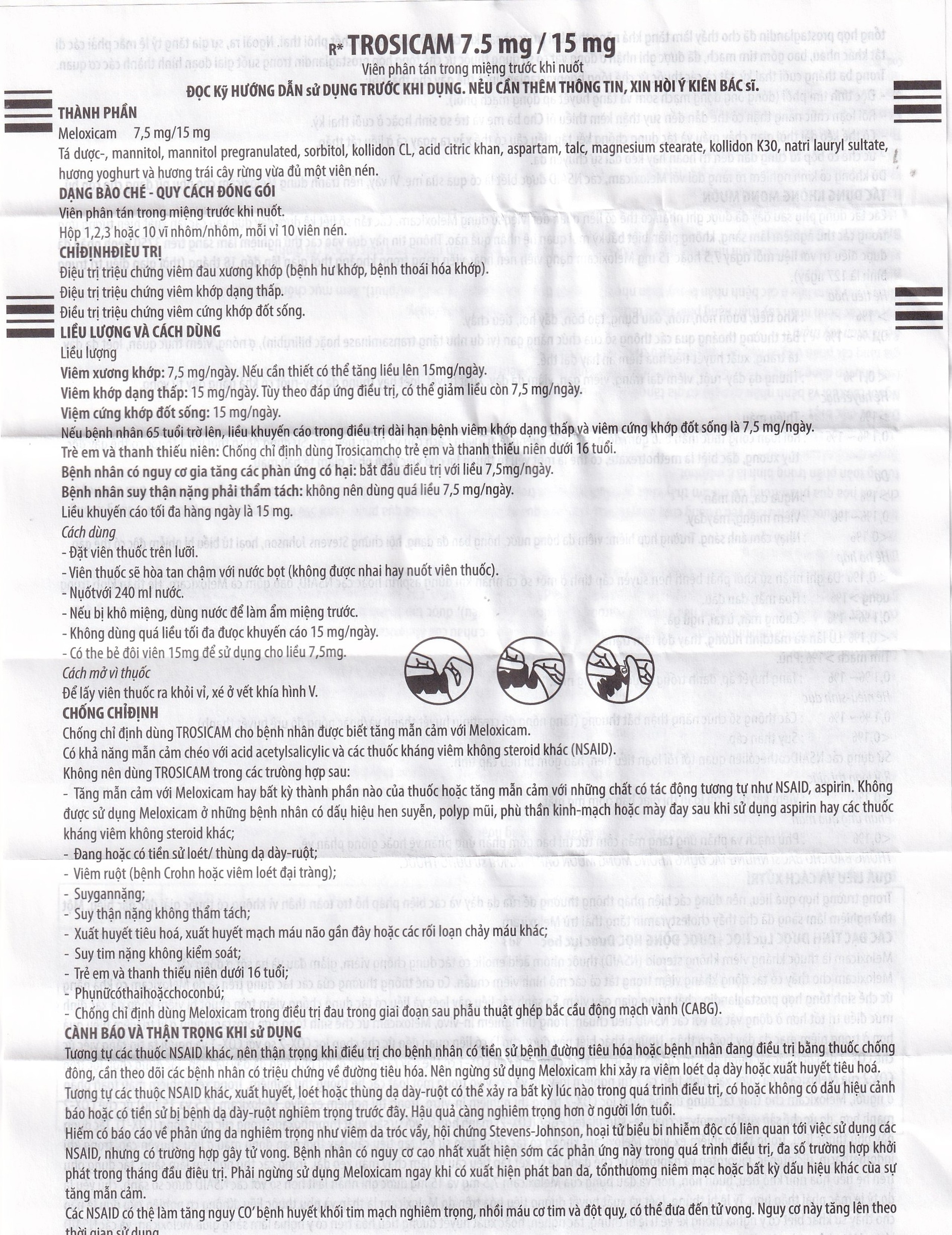 Thuốc Trosicam 7.5mg Alpex Pharma điều trị viêm đau xương khớp (3 vỉ x 10 viên)