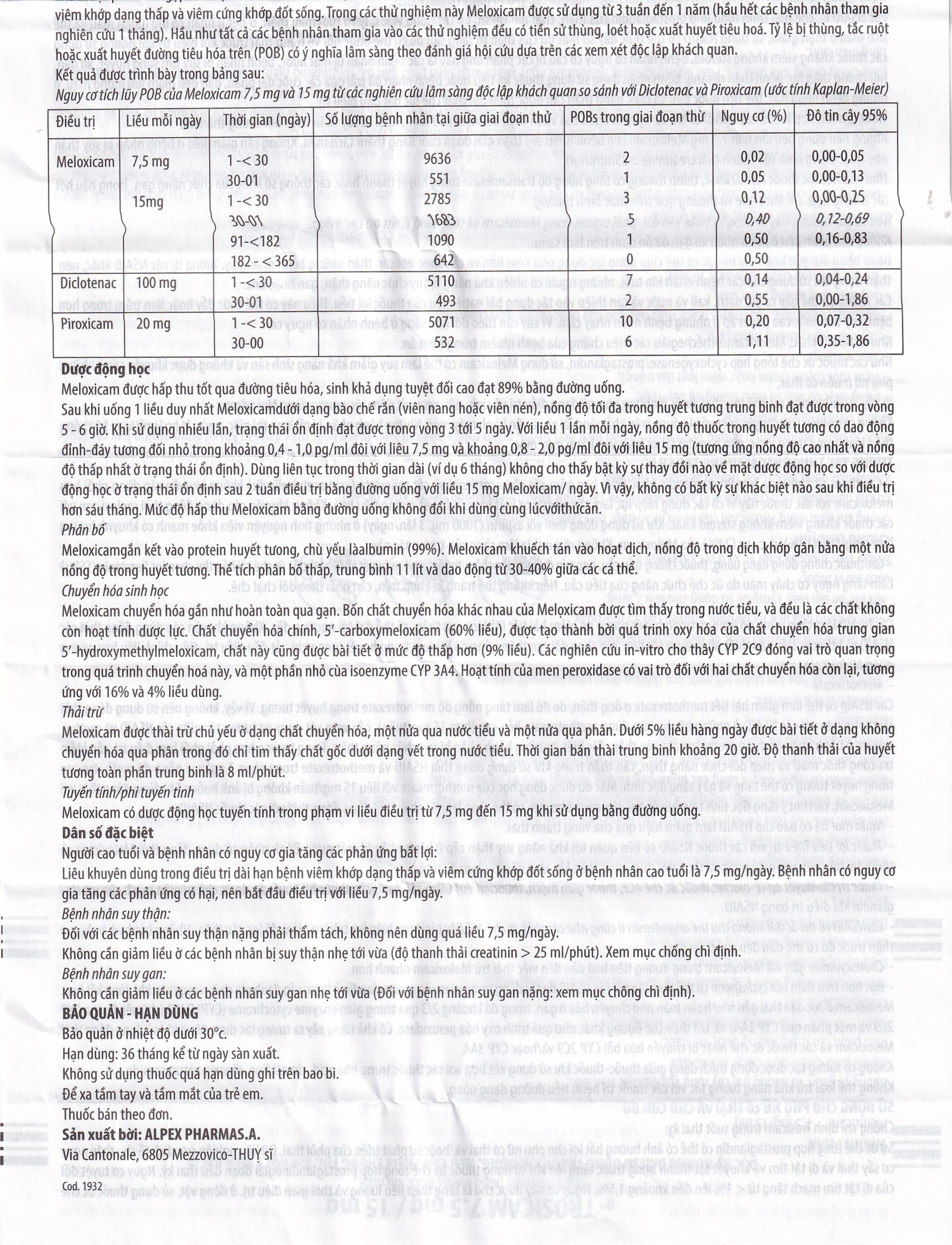 Thuốc Trosicam 7.5mg Alpex Pharma điều trị viêm đau xương khớp (3 vỉ x 10 viên)