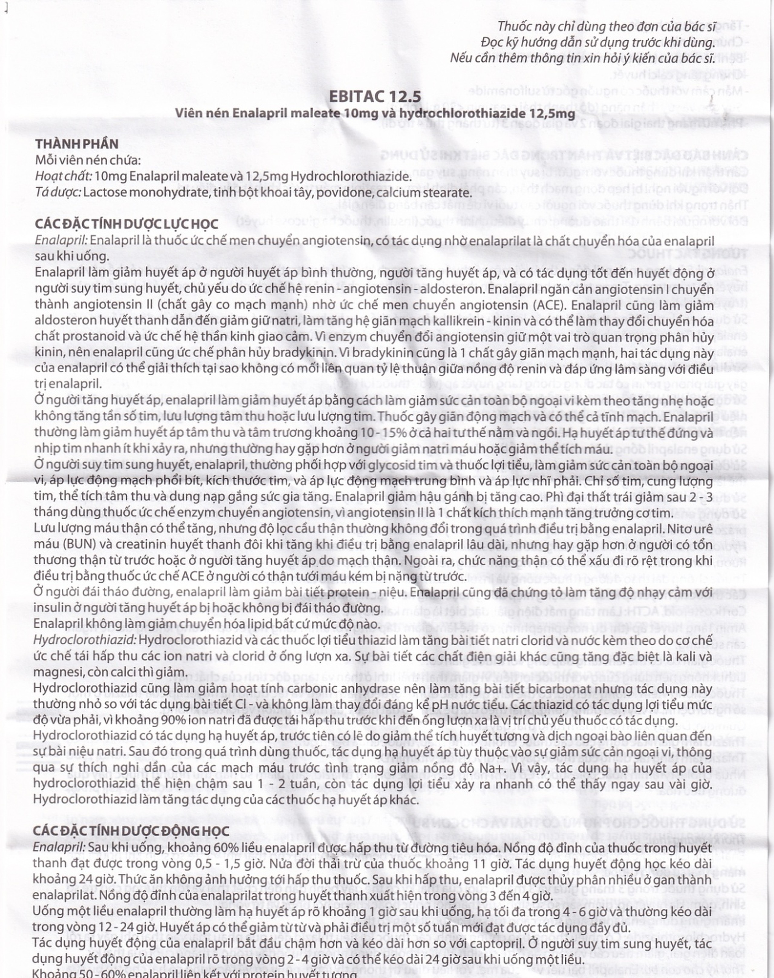 Thuốc Ebitac 12.5 Farkmak điều trị suy tim, tăng huyết áp (2 vỉ x 10 viên)