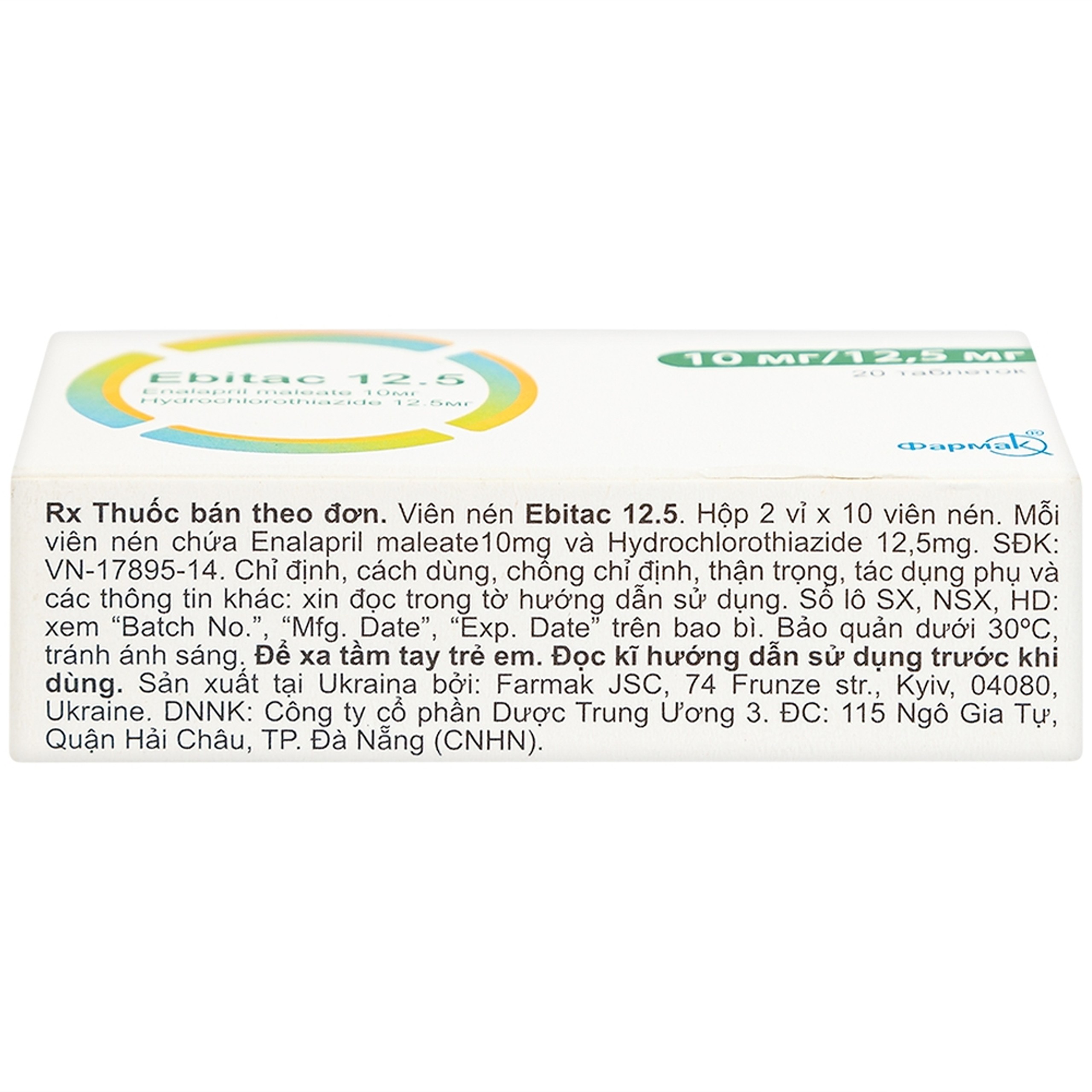 Thuốc Ebitac 12.5 Farkmak điều trị suy tim, tăng huyết áp (2 vỉ x 10 viên)