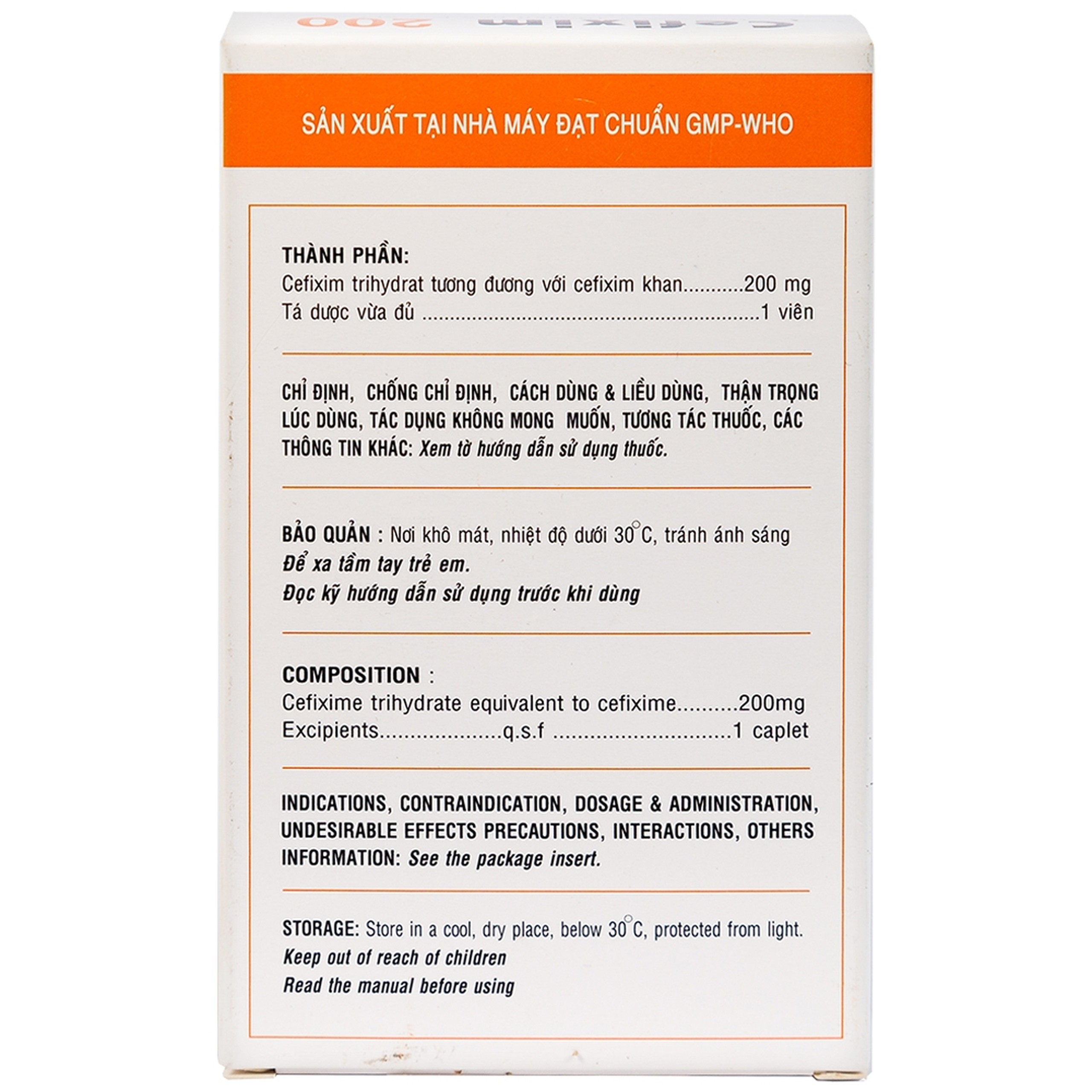 Thuốc Cefixim 200mg Pharimexco điều trị nhiễm khuẩn (2 vỉ x 10 viên)