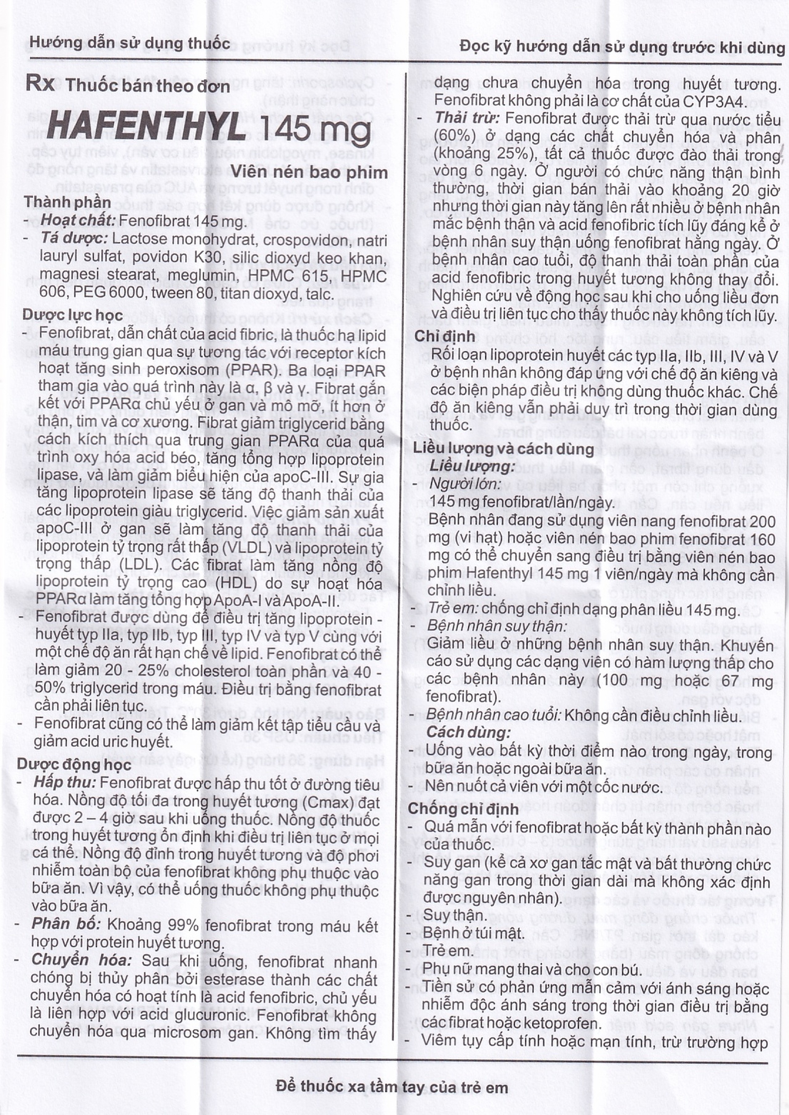 Thuốc Hafenthyl 145mg Hasan điều trị rối loạn lipoprotein huyết (3 vỉ x 10 viên)