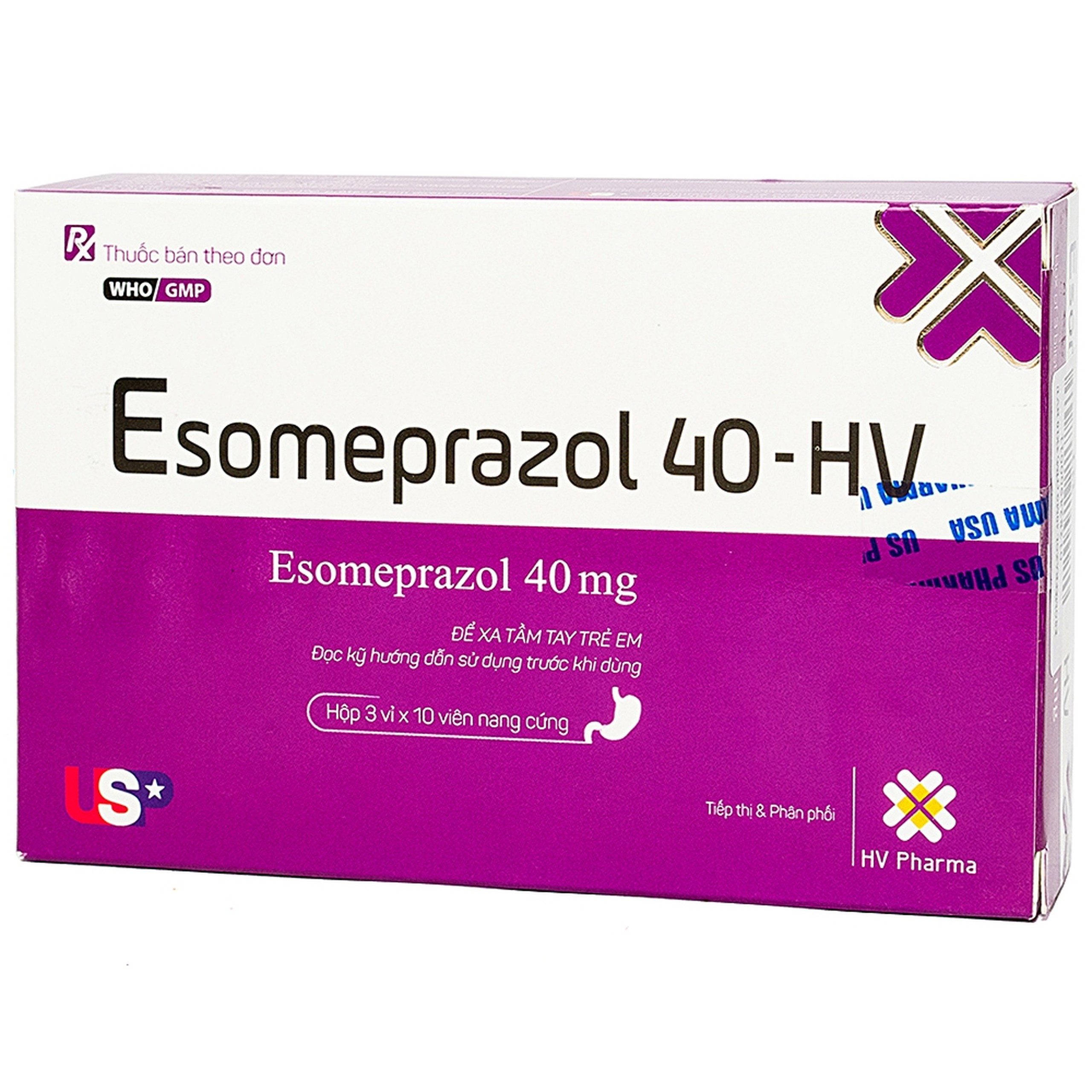 Thuốc Esomeprazol 40-HV điều trị trào ngược dạ dày, thực quản (3 vỉ x 10 viên)