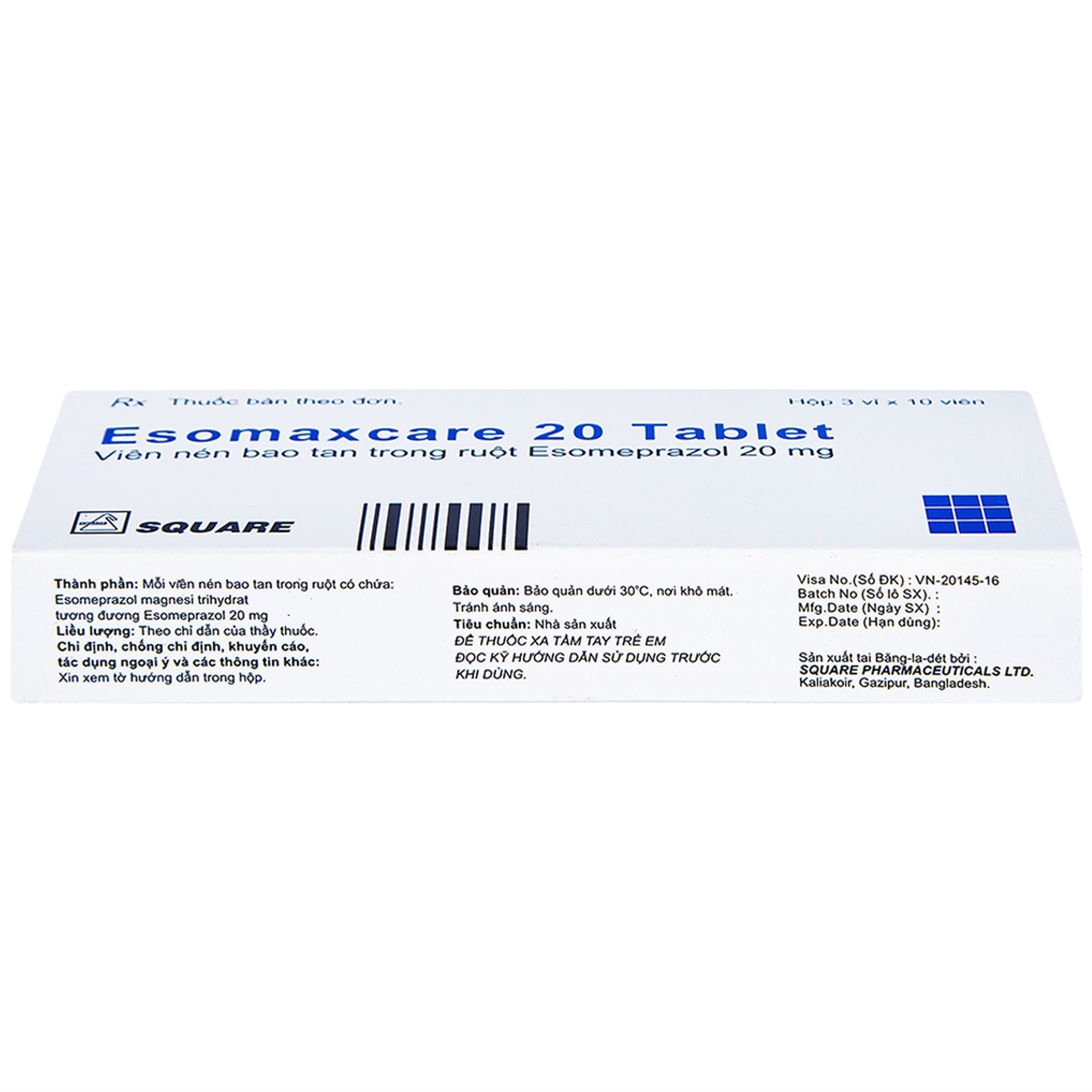 Thuốc Esomaxcare 20 Square điều trị loét dạ dày tá tràng lành tính (3 vỉ x 10 viên)