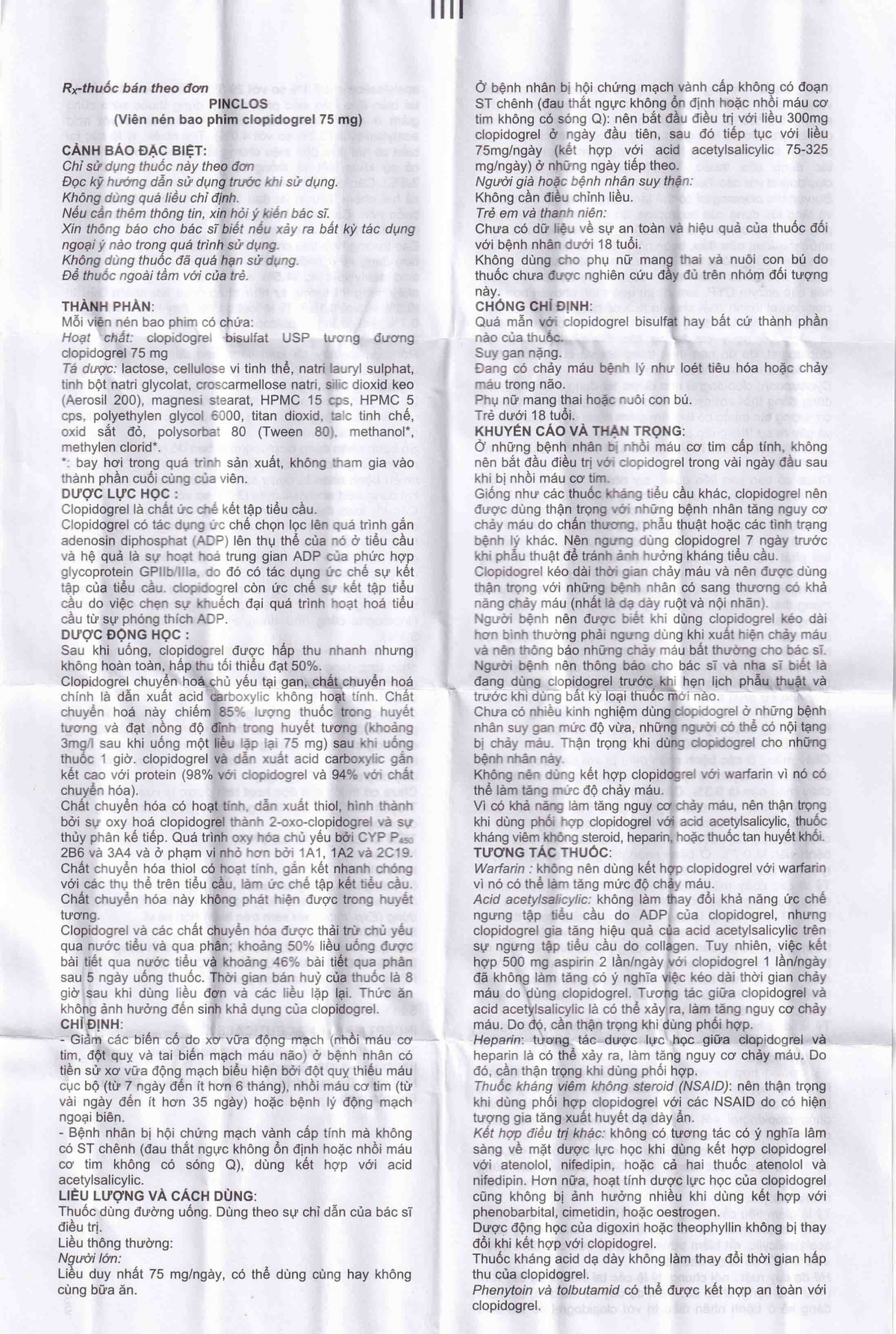 Viên nén Pinclos 75mg Incepta giảm các biến cố do xơ vữa động mạch, nhồi máu cơ tim (3 vỉ x 10 viên)