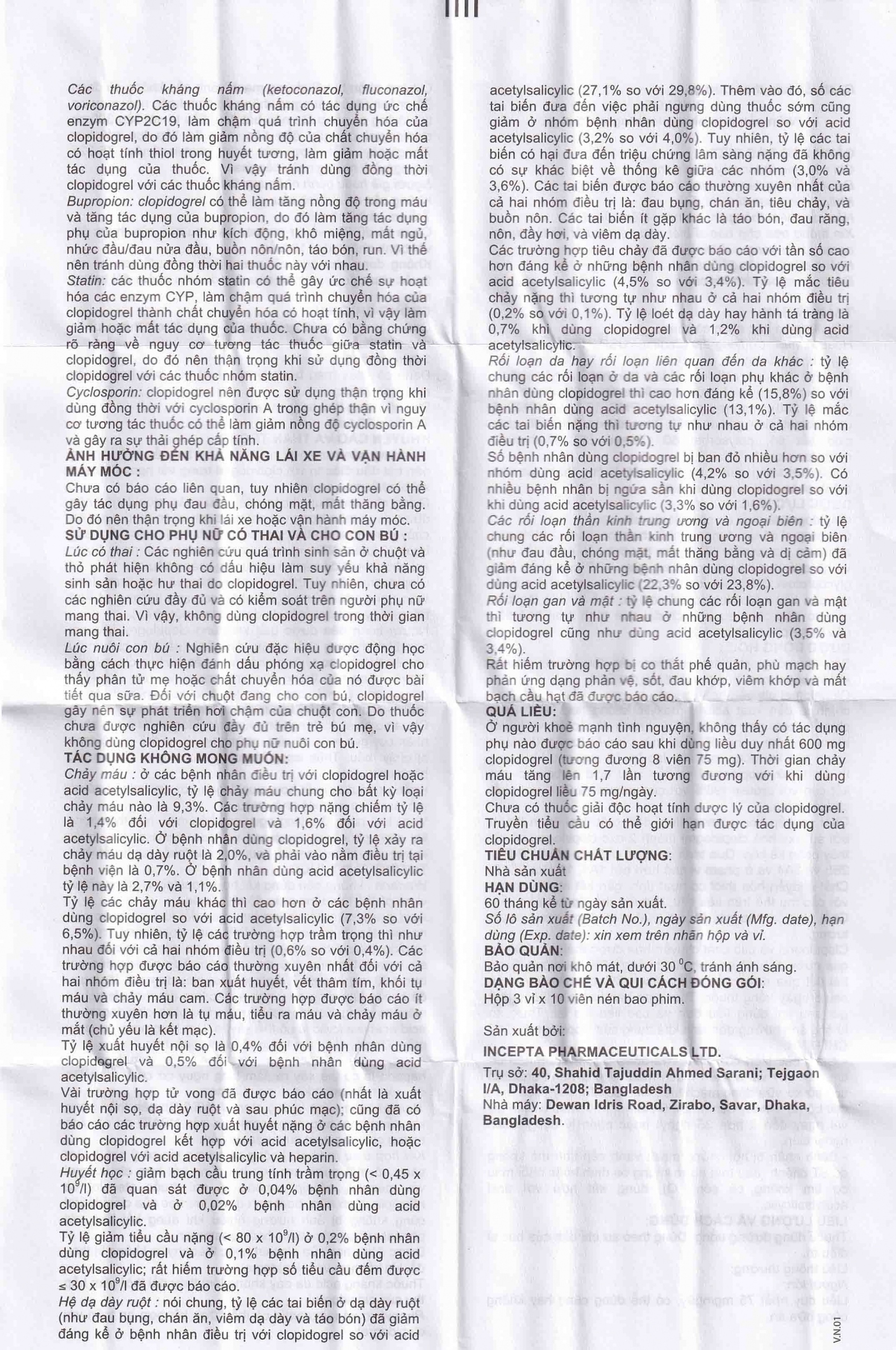 Viên nén Pinclos 75mg Incepta giảm các biến cố do xơ vữa động mạch, nhồi máu cơ tim (3 vỉ x 10 viên)