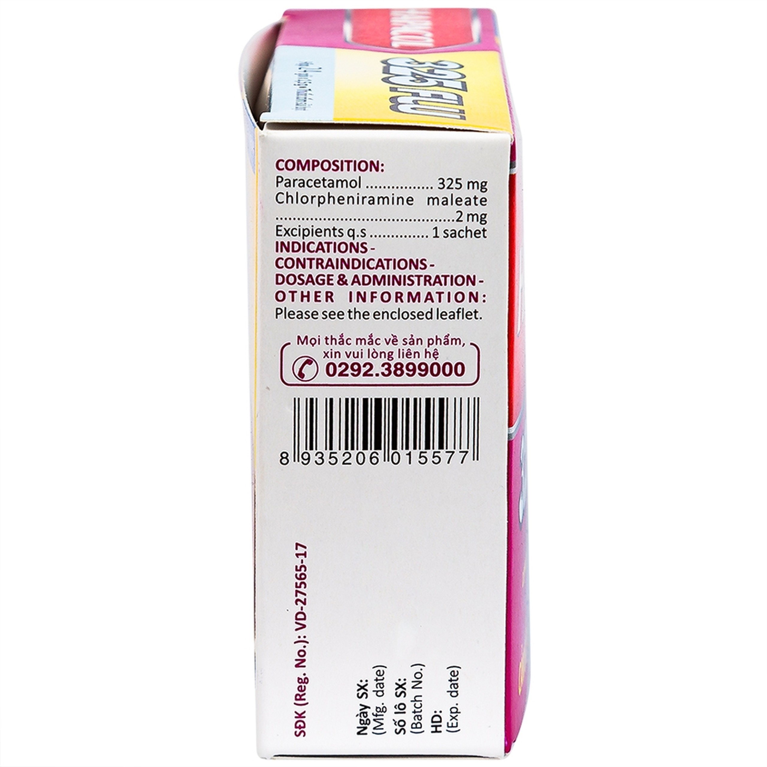 Cốm Hapacol 325 Flu DHG điều trị đau đầu, đau nửa đầu, đau răng (24 gói)