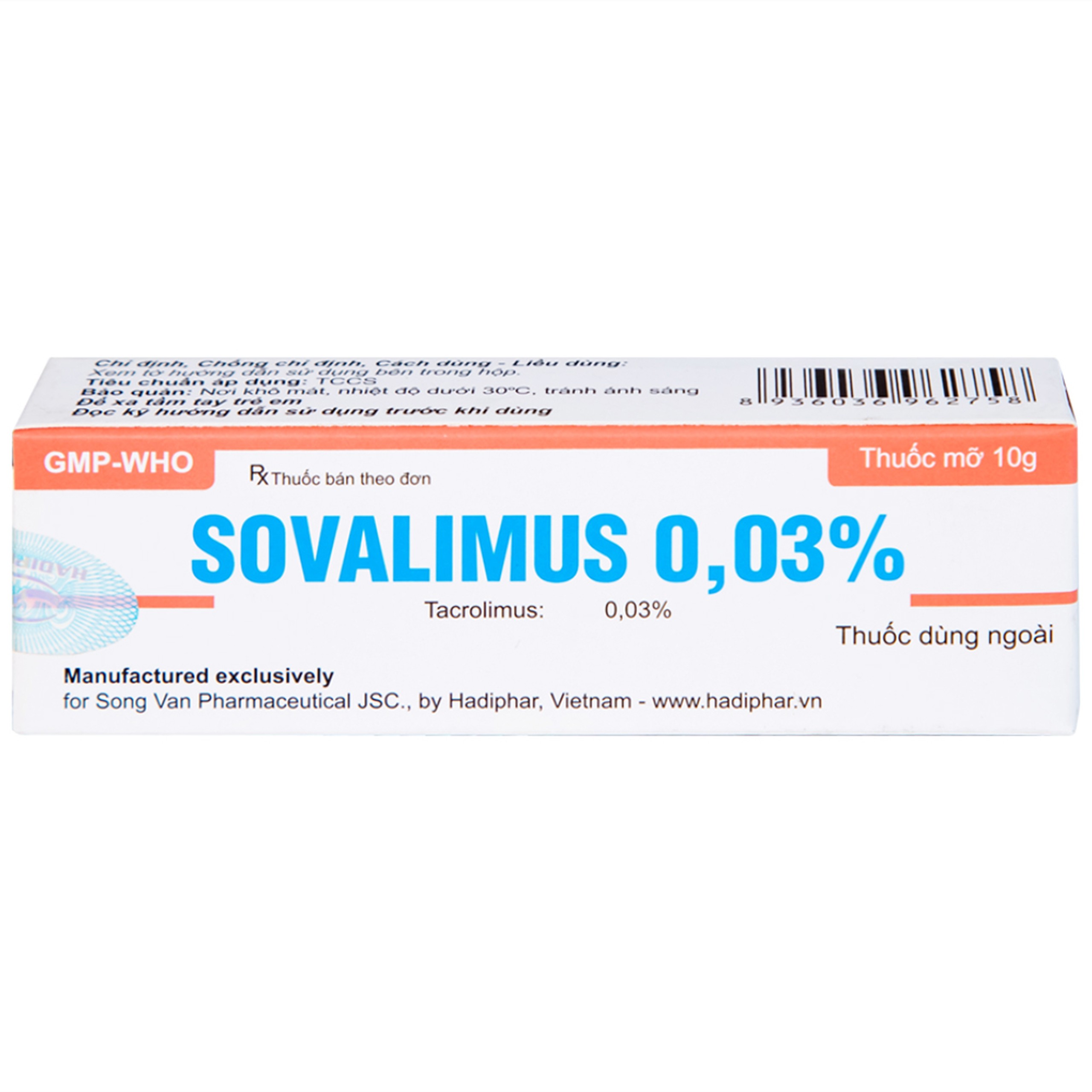 Thuốc mỡ Sovalimus 0.03% Hadiphar điều trị viêm da (10g)