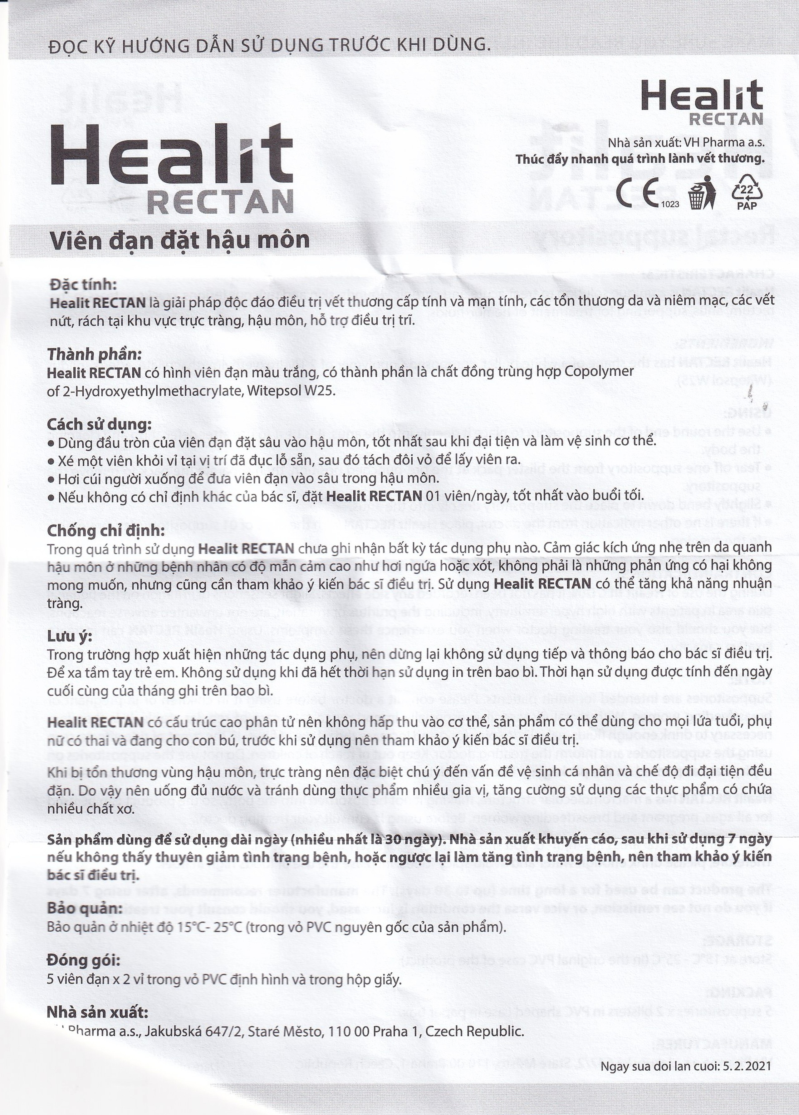 Viên đặt hậu môn, trực tràng Healit Rectan (10 viên) giúp thúc đẩy nhanh quá trình lành vết thương