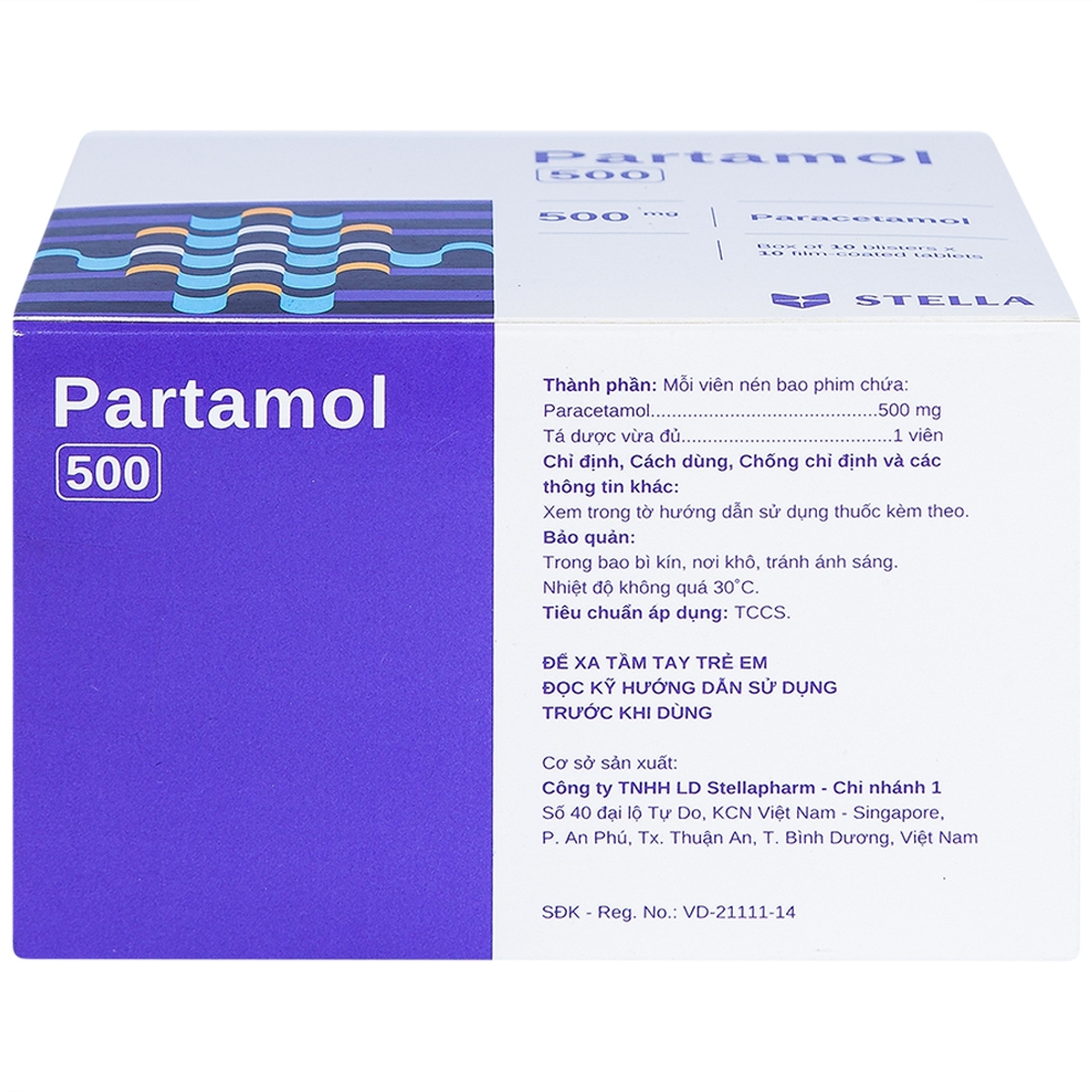 Thuốc Partamol 500 Stella điều trị các cơn đau và sốt từ nhẹ đến vừa (10 vỉ x 10 viên)