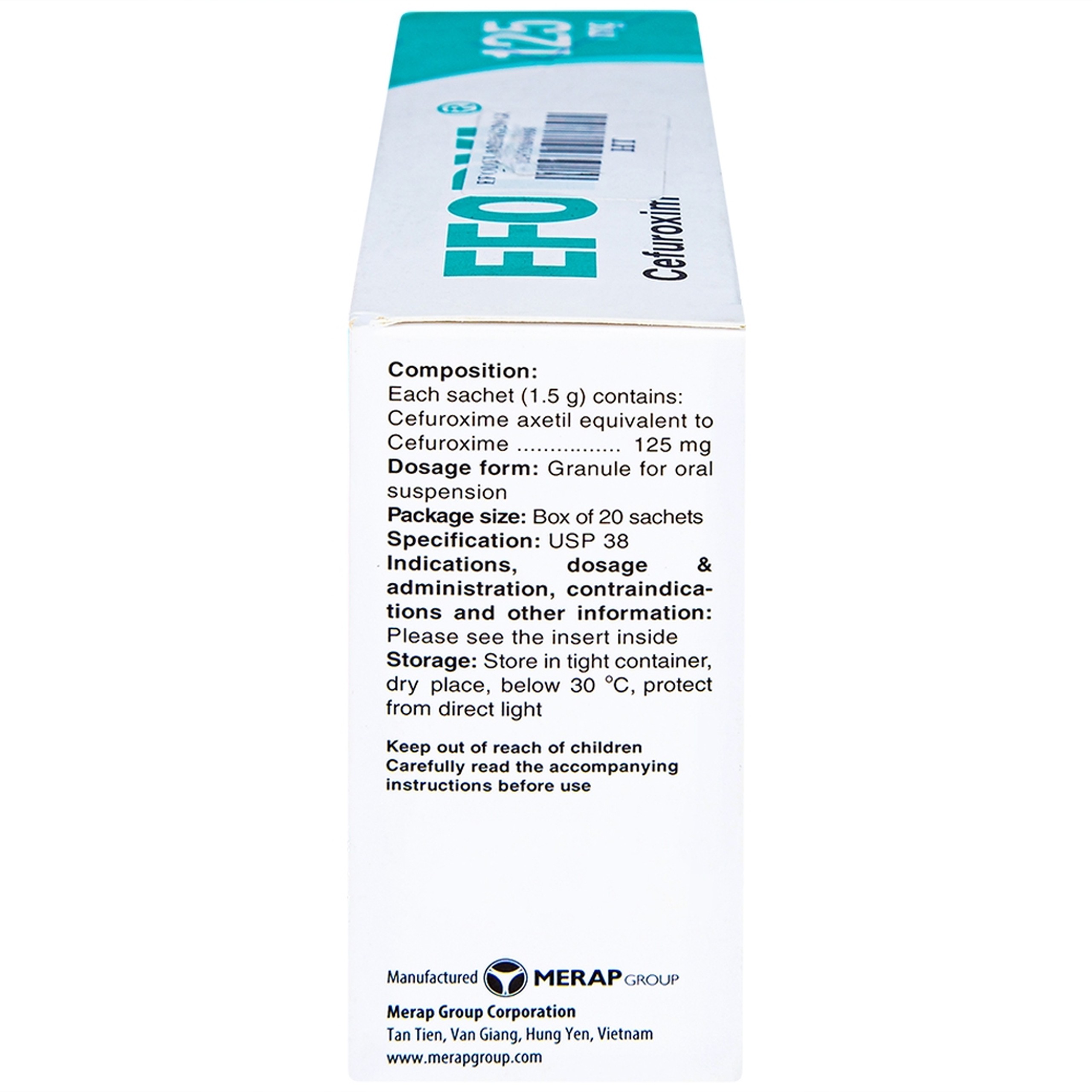 Cốm Efodyl 125mg Merap điều trị nhiễm khuẩn nhẹ đến vừa (20 gói)