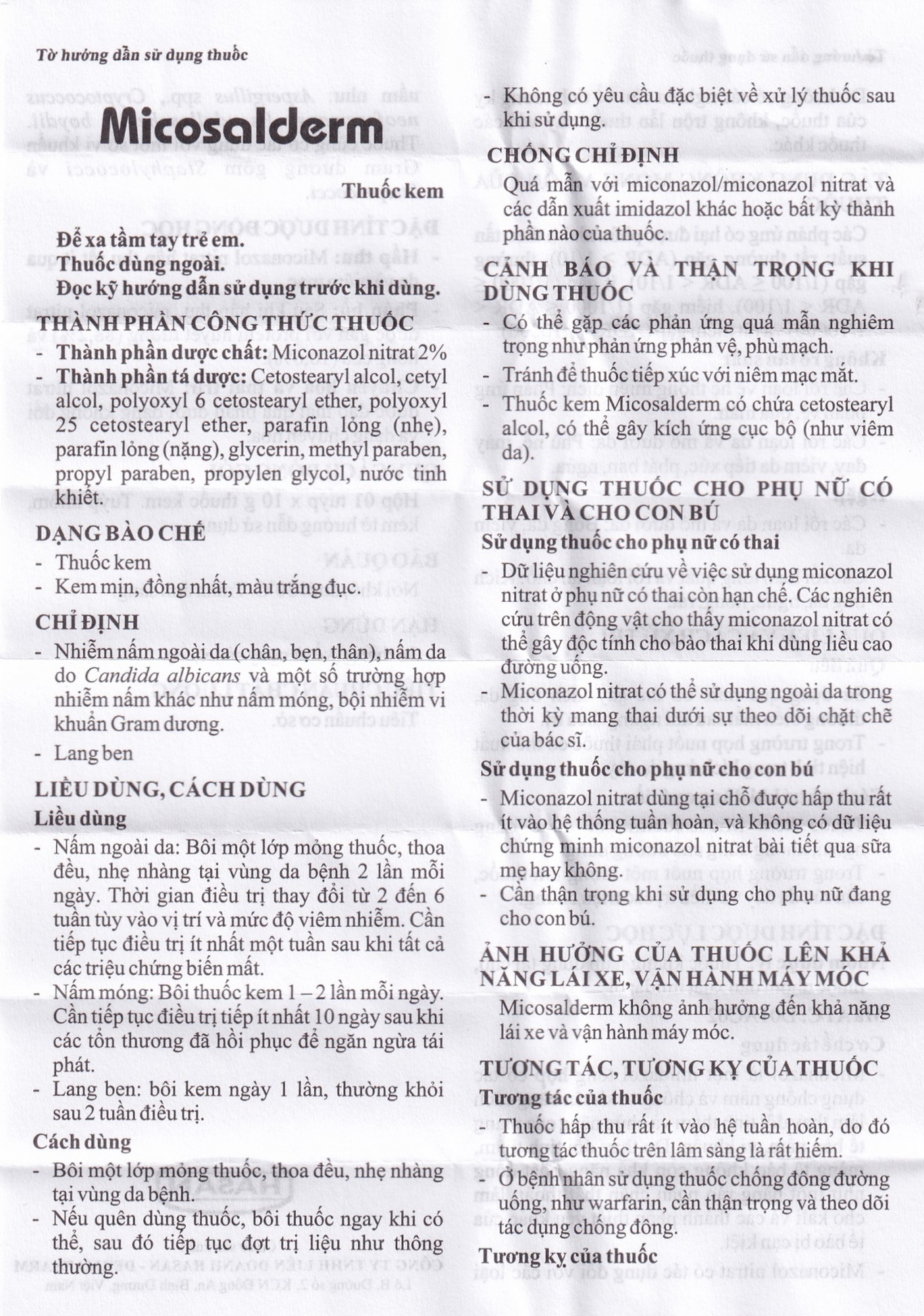 Kem bôi da Micosalderm 2% Hasan điều trị các bệnh da liễu do nhiễm nấm (10g)