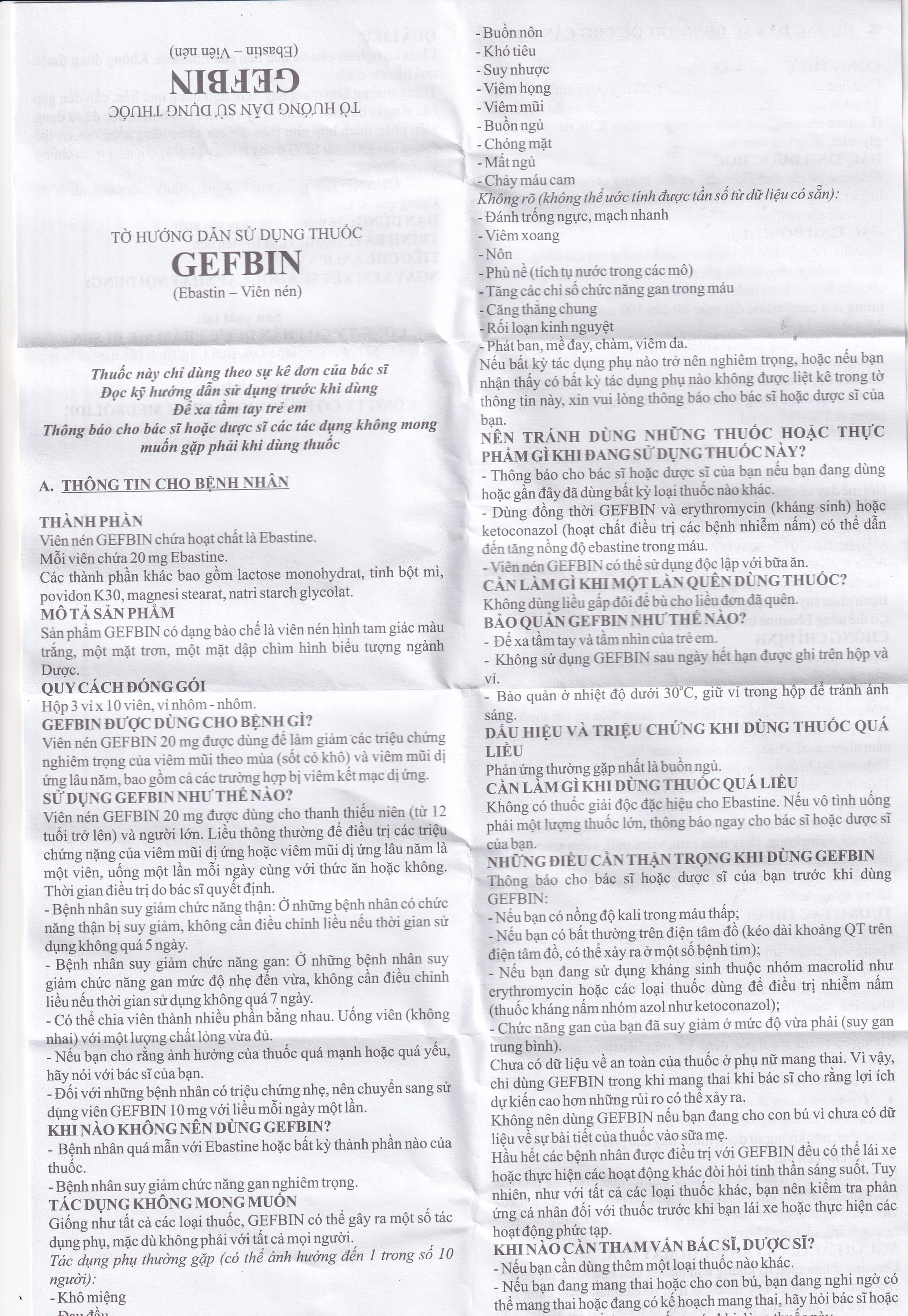 Thuốc Gefbin Medisun điều trị viêm mũi dị ứng, mề đay vô căn mạn tính (3 vỉ x 10 viên)