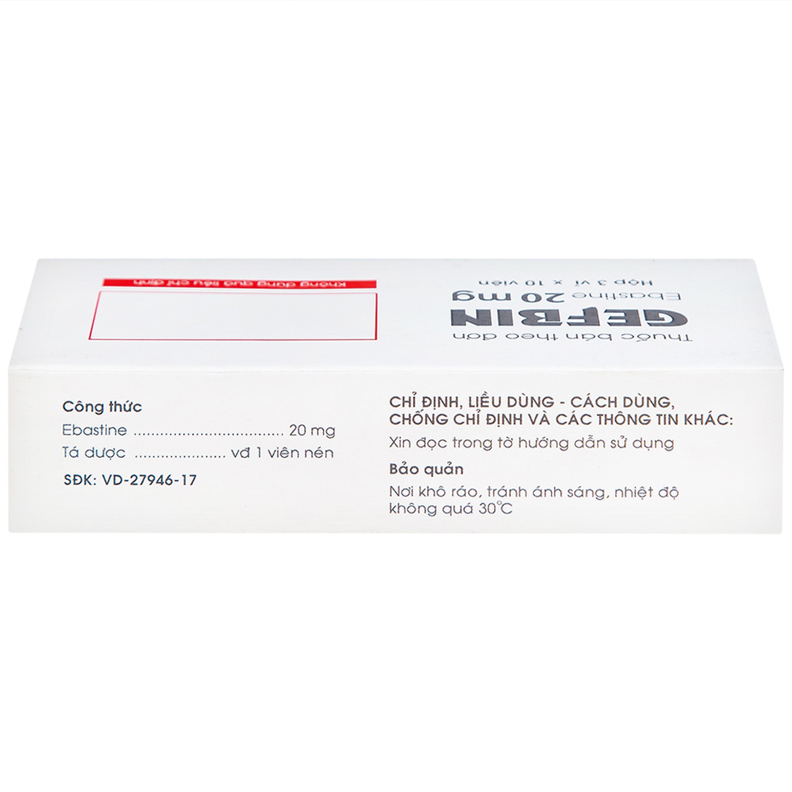 Thuốc Gefbin Medisun điều trị viêm mũi dị ứng, mề đay vô căn mạn tính (3 vỉ x 10 viên)