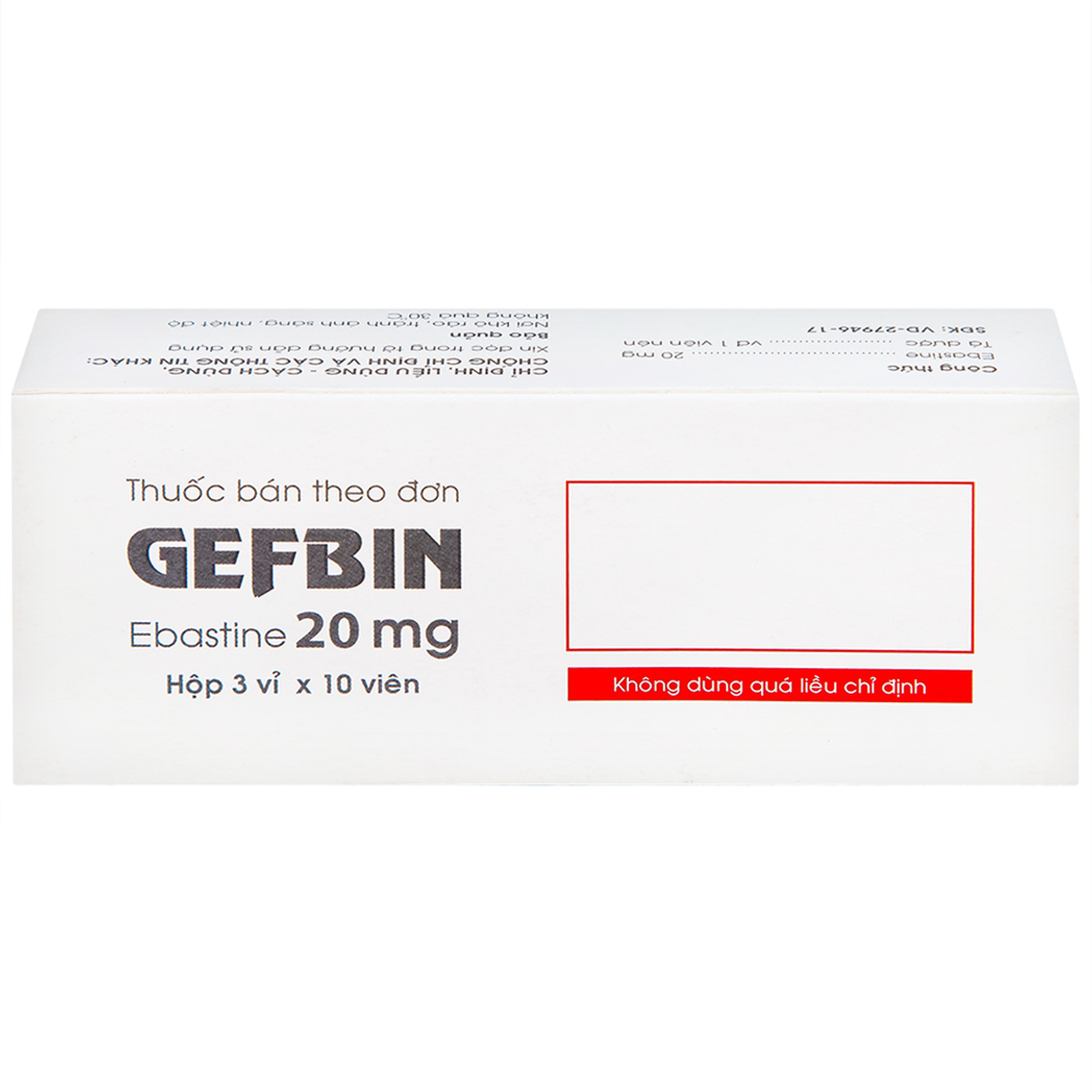 Thuốc Gefbin Medisun điều trị viêm mũi dị ứng, mề đay vô căn mạn tính (3 vỉ x 10 viên)