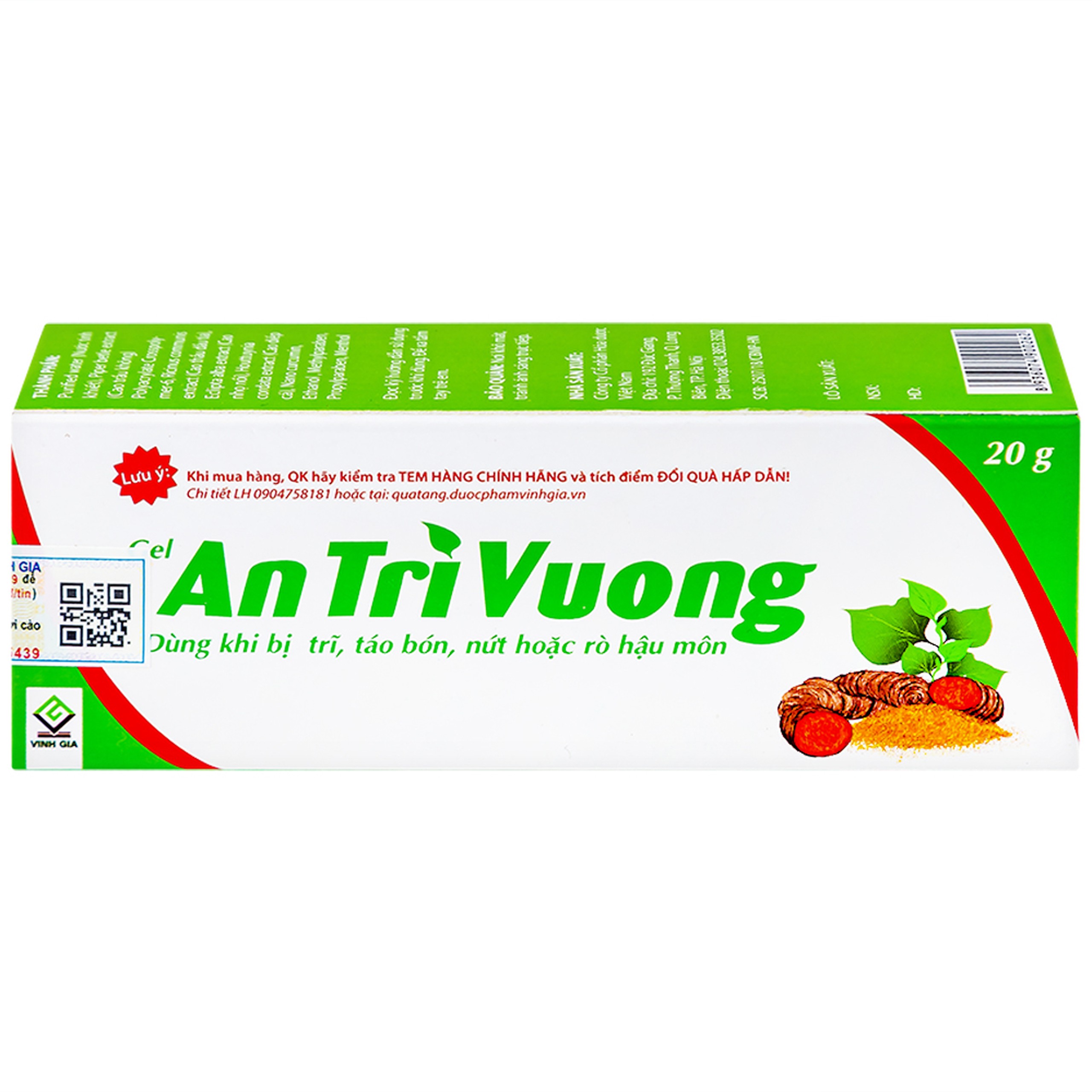 Gel bôi An Trĩ Vương Vinh Gia ngăn ngừa trĩ, táo bón (20g)