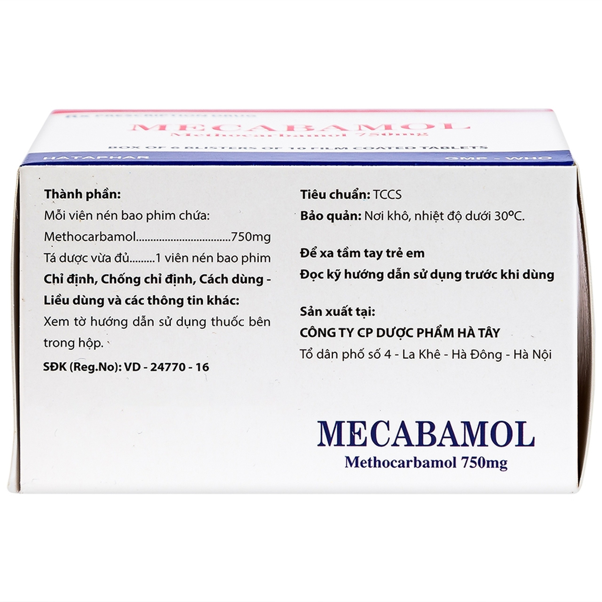 Viên nén Mecabamol 750mg Hà Tây điều trị các bệnh lý cơ xương cấp tính (6 vỉ x 10 viên)