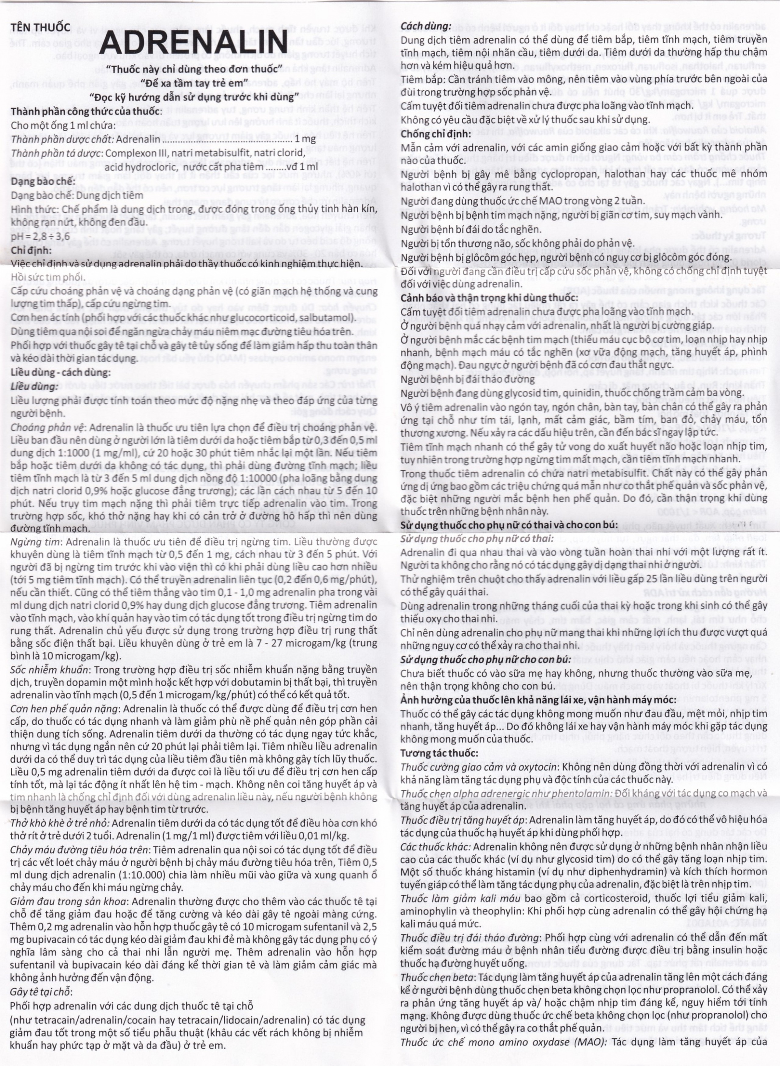 Dung dịch tiêm Adrenalin 1mg/1ml hồi sức tim phổi, cấp cứu choáng phản vệ (5 vỉ x 10 ống)
