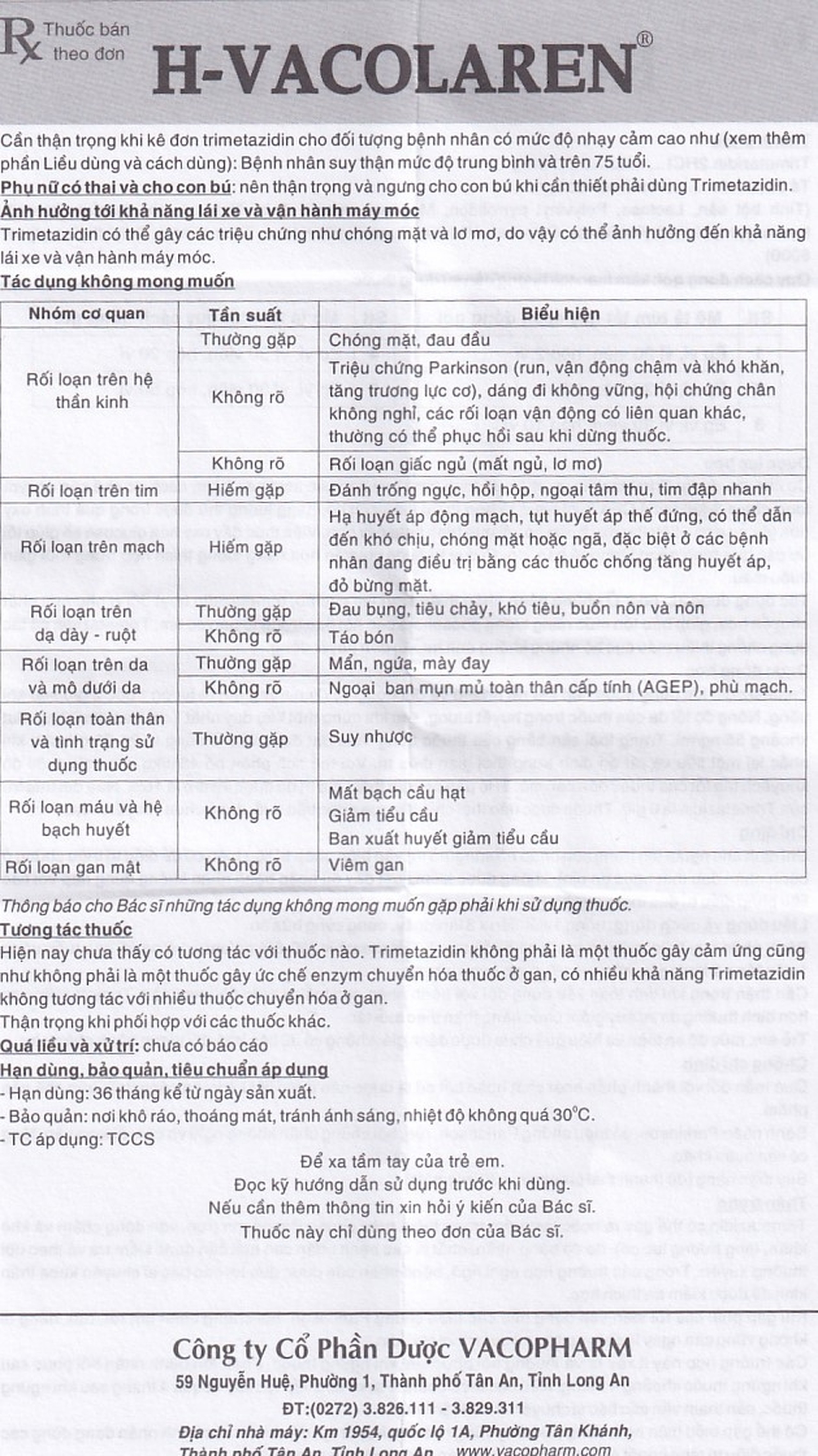 Thuốc H-Vacolaren 20mg Vacopharm điều trị đau thắt ngực (2 vỉ x 30 viên)