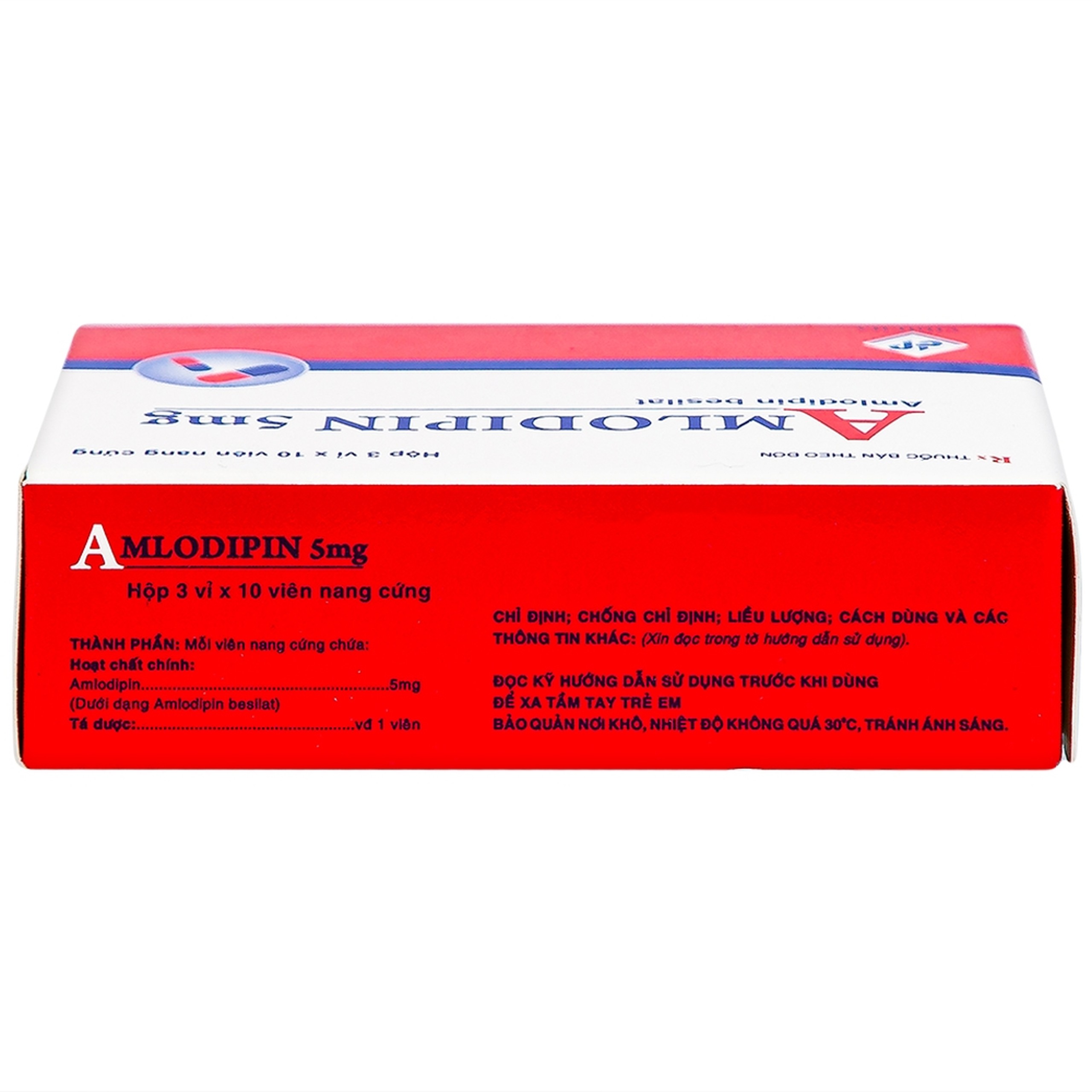 Thuốc Amlodipin 5mg Vidipha điều trị tăng huyết áp, đau thắt ngực (3 vỉ x 10 viên)