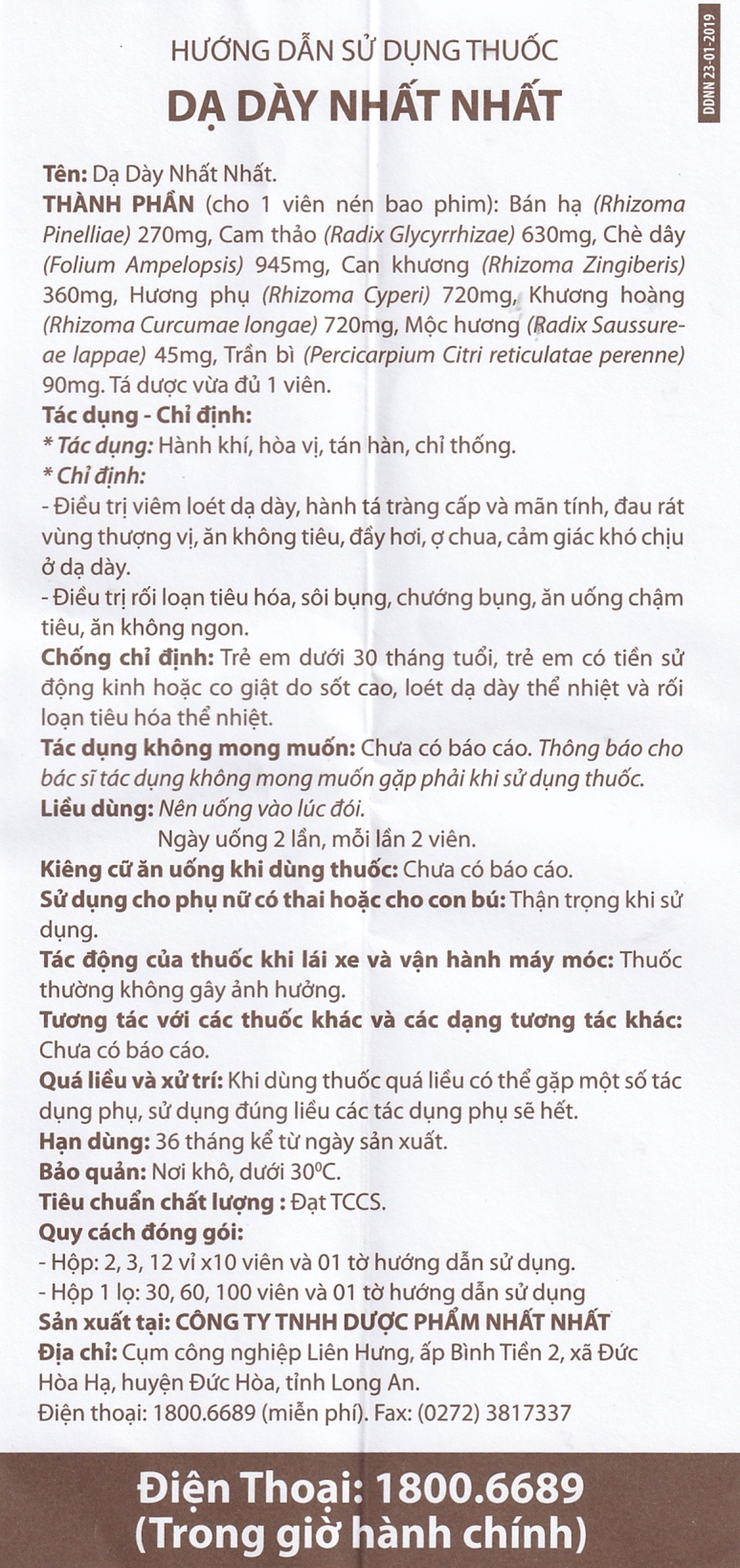 Thuốc Dạ Dày Nhất Nhất điều trị viêm loét dạ dày, hành tá tràng cấp và mãn tính (2 vỉ x 10 viên)