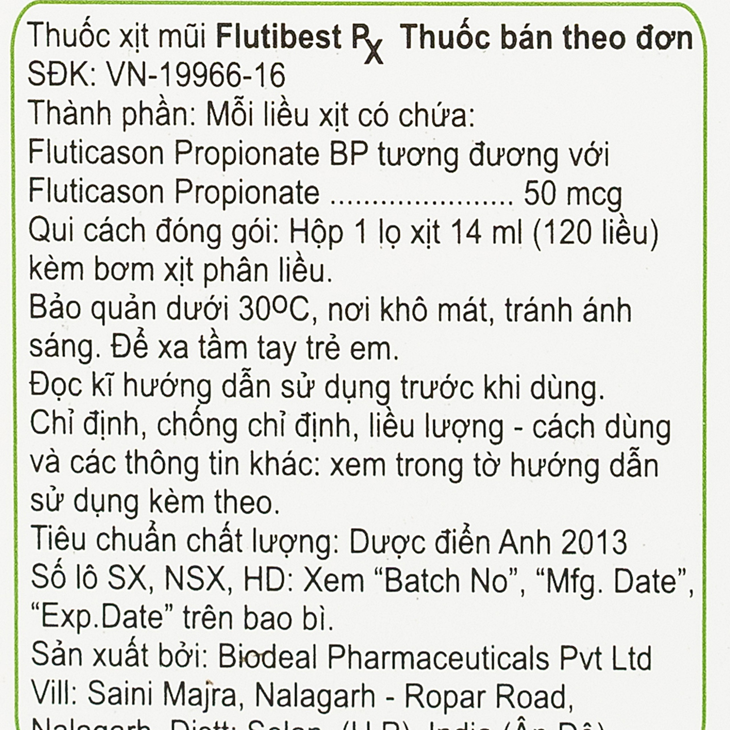 Xịt mũi Flutibest Biodeal điều trị viêm mũi dị ứng (120 liều)
