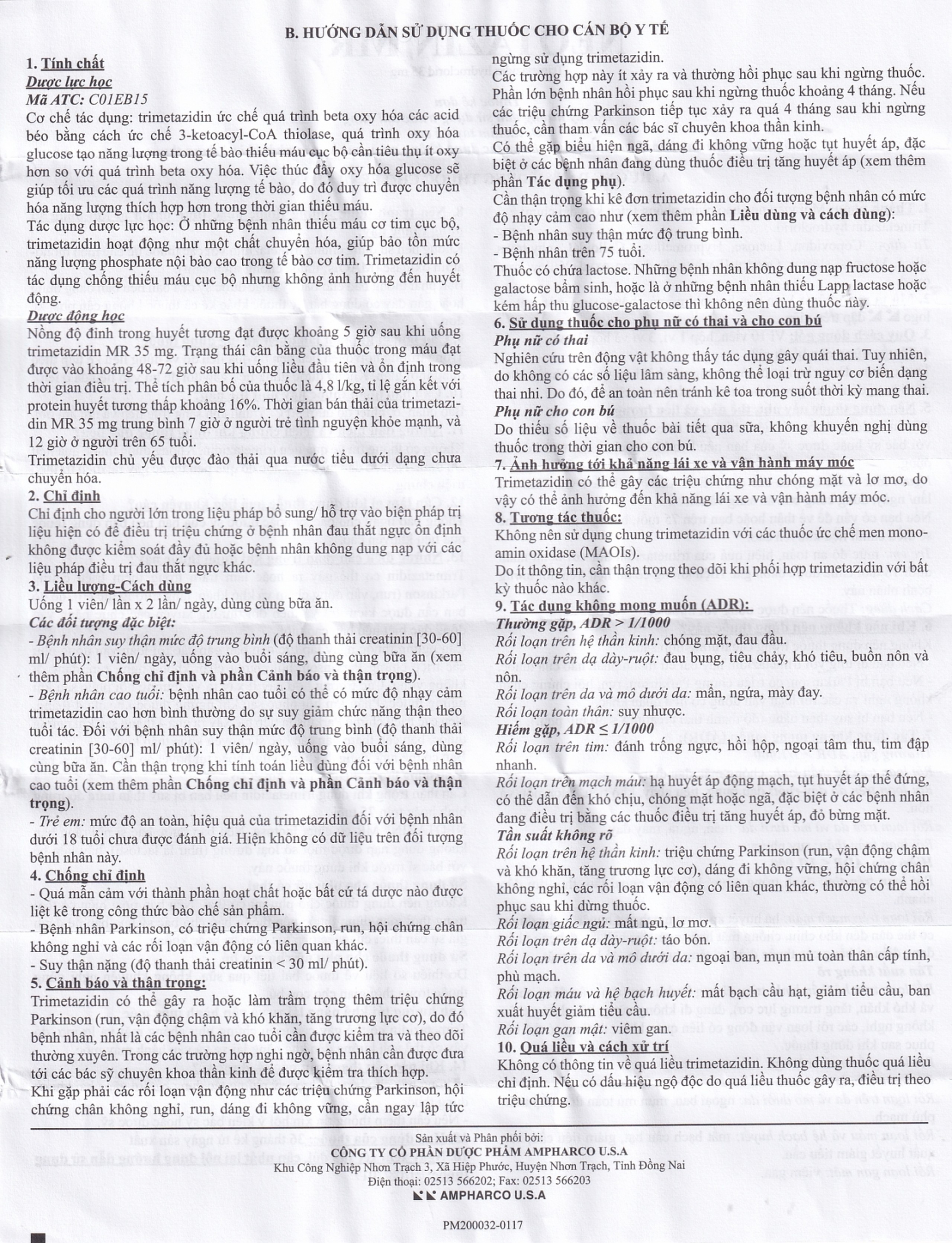 Thuốc Neotazin MR 35mg Ampharco trị đau thắt ngực (10 vỉ x 10 viên)