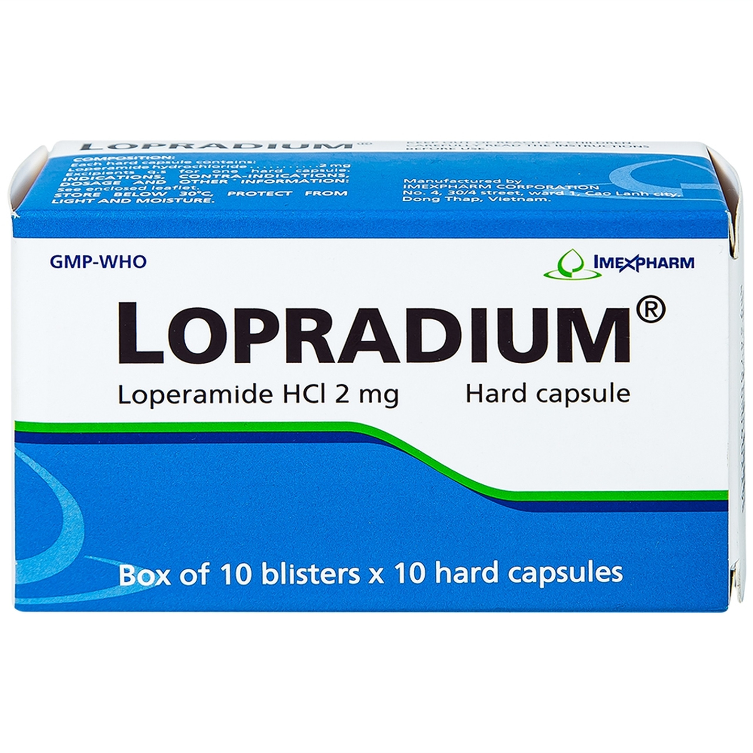 Viên nang cứng Lopradium 2mg Imexpharm điều trị tiêu chảy cấp, bù nước và chất điện giải (10 vỉ x 10 viên) 