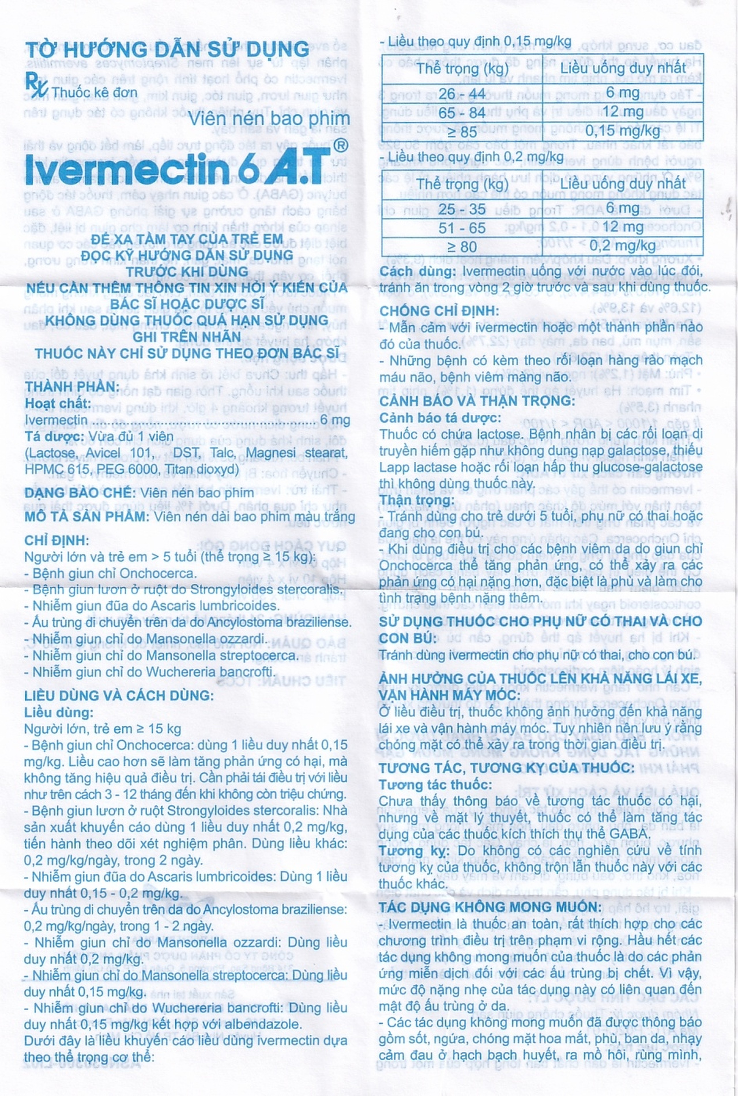 Viên nén Ivermectin 6mg A.T hỗ trợ điều trị bệnh nhiễm ký sinh trùng (1 vỉ x 4 viên)