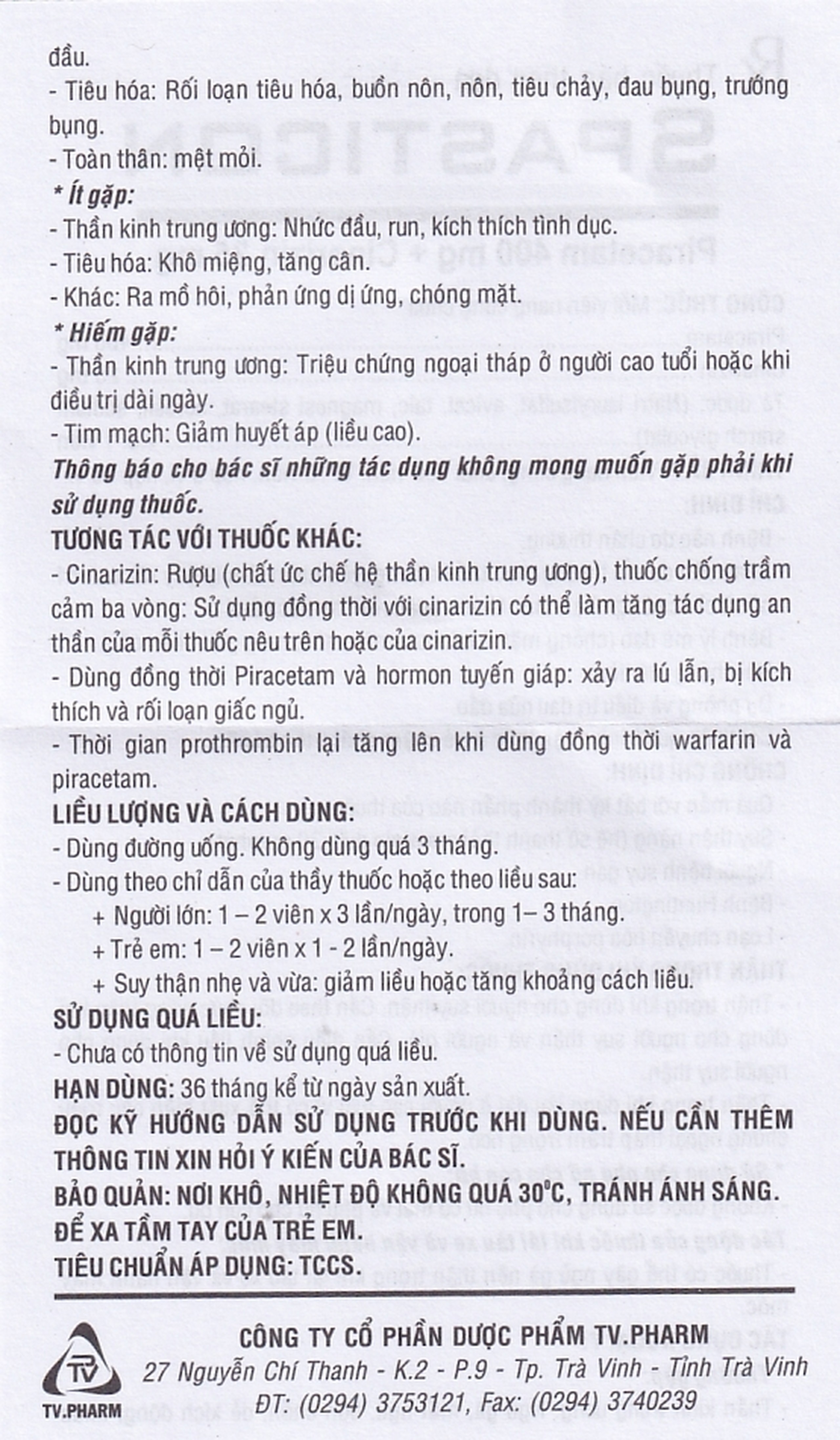 Thuốc Spasticon TV.Pharm điều trị bệnh não do chấn thương (6 vỉ x 10 viên)