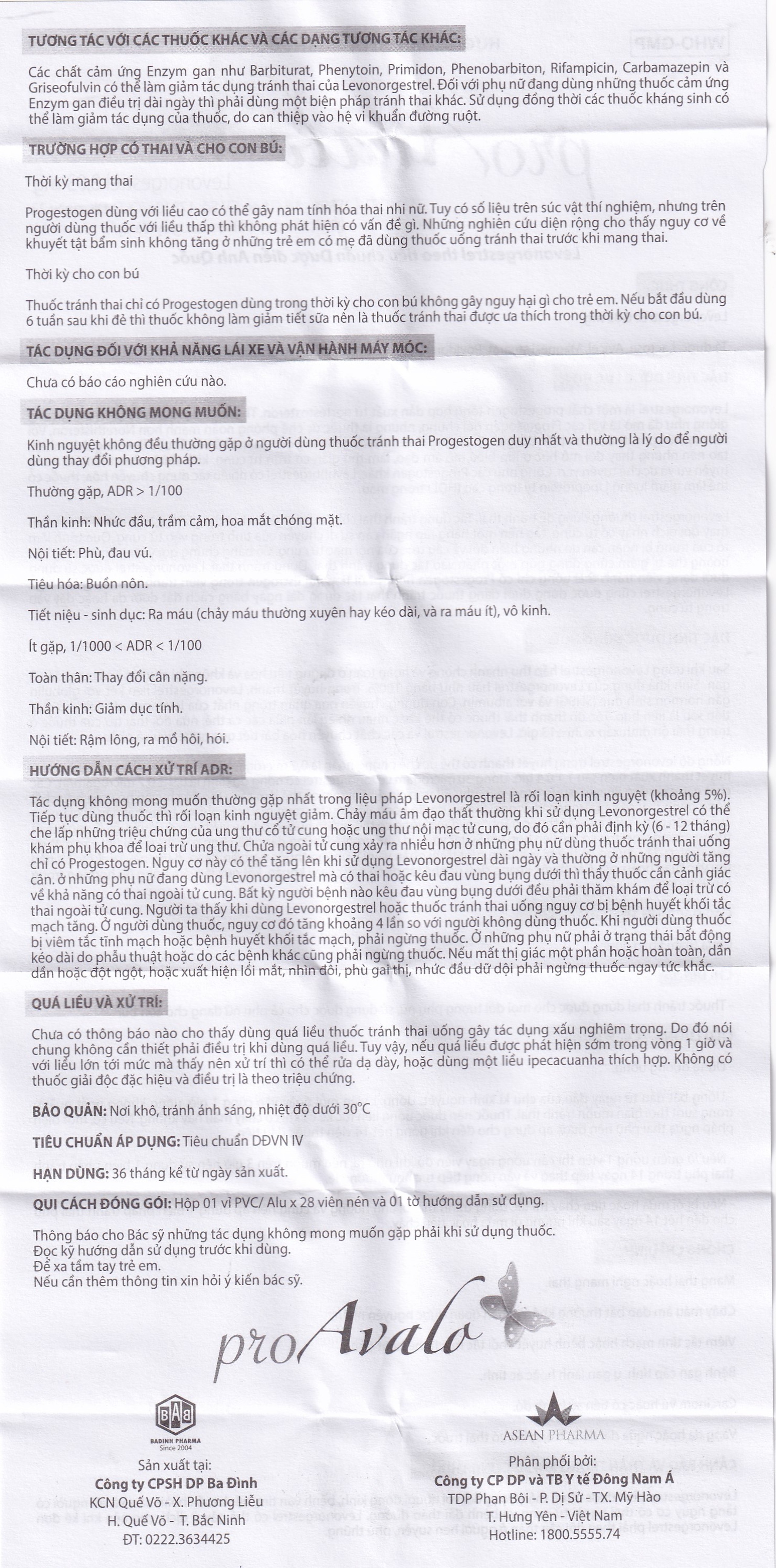 Thuốc proAvalo 0.03mg Babiophar tránh thai hằng ngày (1 vỉ x 28 viên)