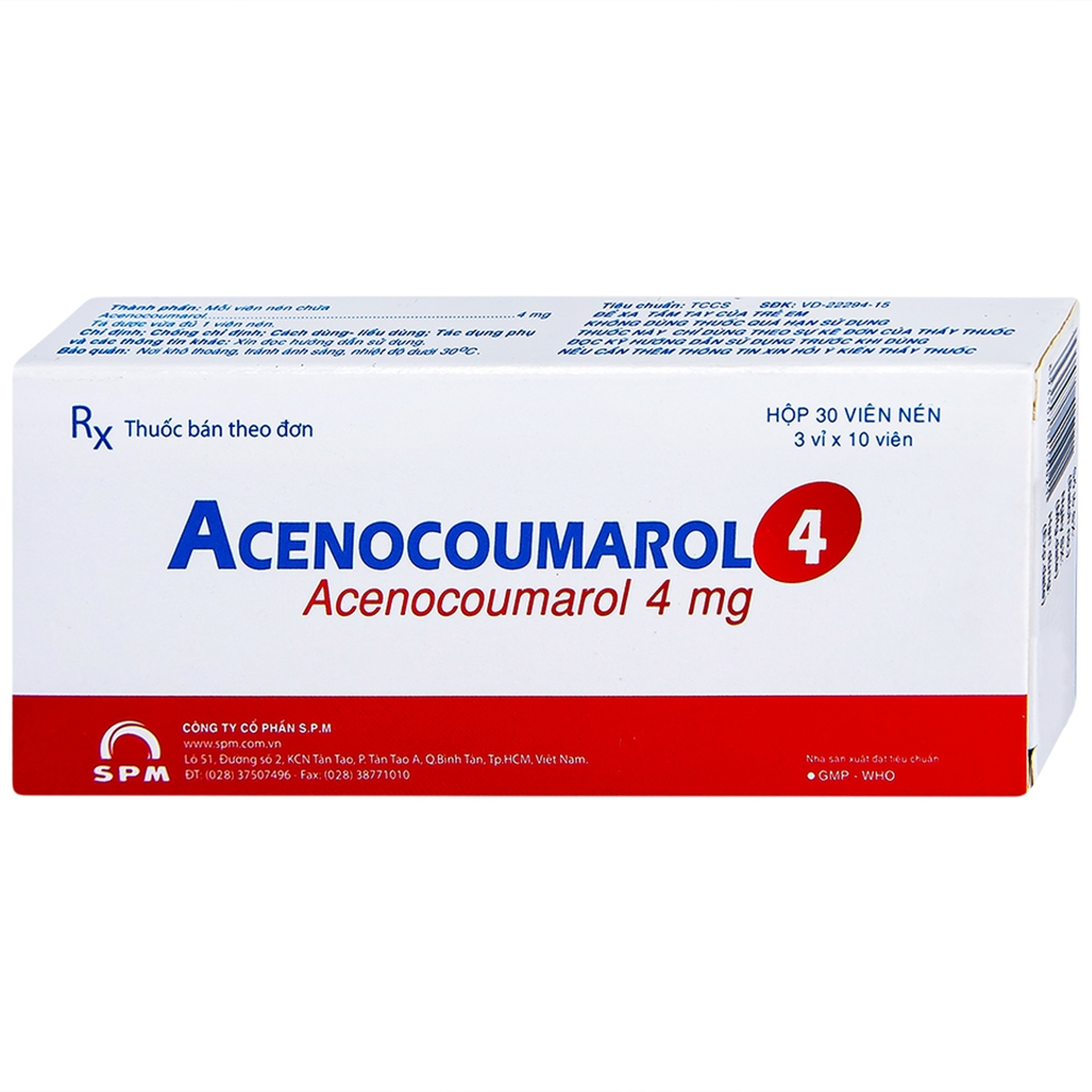 Thuốc Acenocoumarol 4 SPM điều trị và ngăn ngừa bệnh nghẽn mạch (3 vỉ x 10 viên)