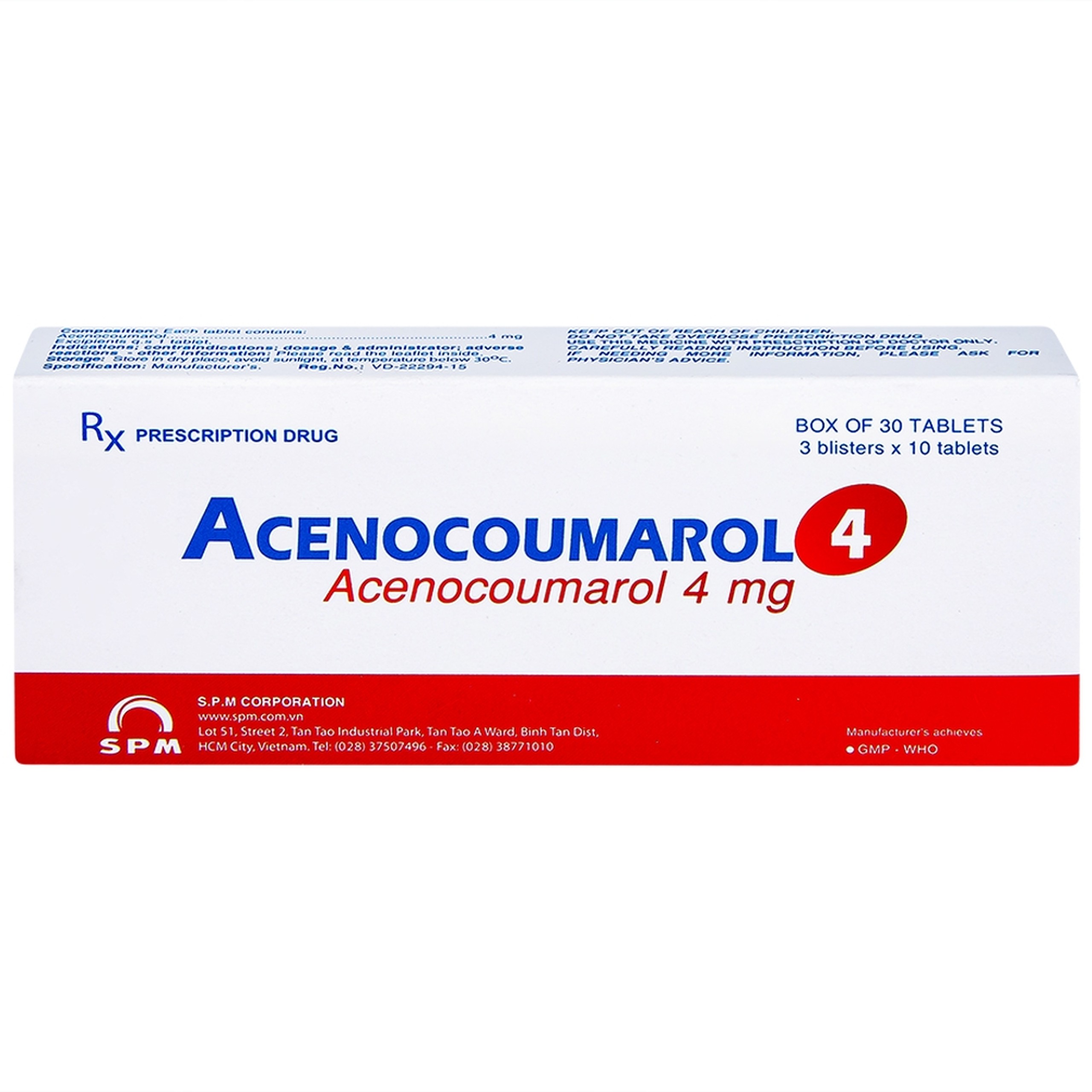 Thuốc Acenocoumarol 4 SPM điều trị và ngăn ngừa bệnh nghẽn mạch (3 vỉ x 10 viên)